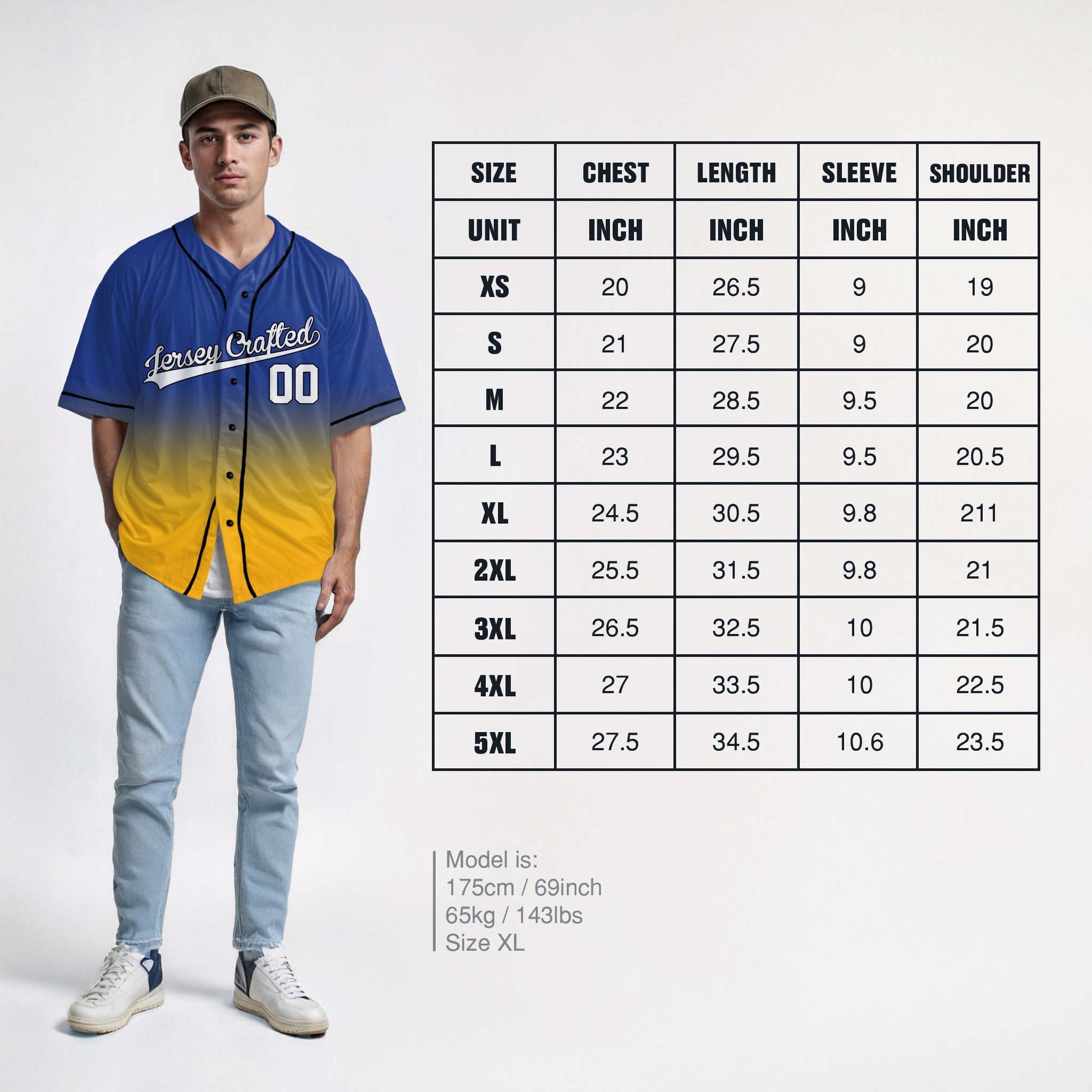 Custom Gradient Baseball Jersey Cobalt and Yellow With Piping - Design Your Own