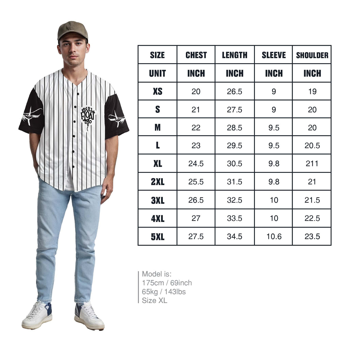 Custom Halloween Baseball Jersey - Horror Movie Design We All Float - Add Your Name