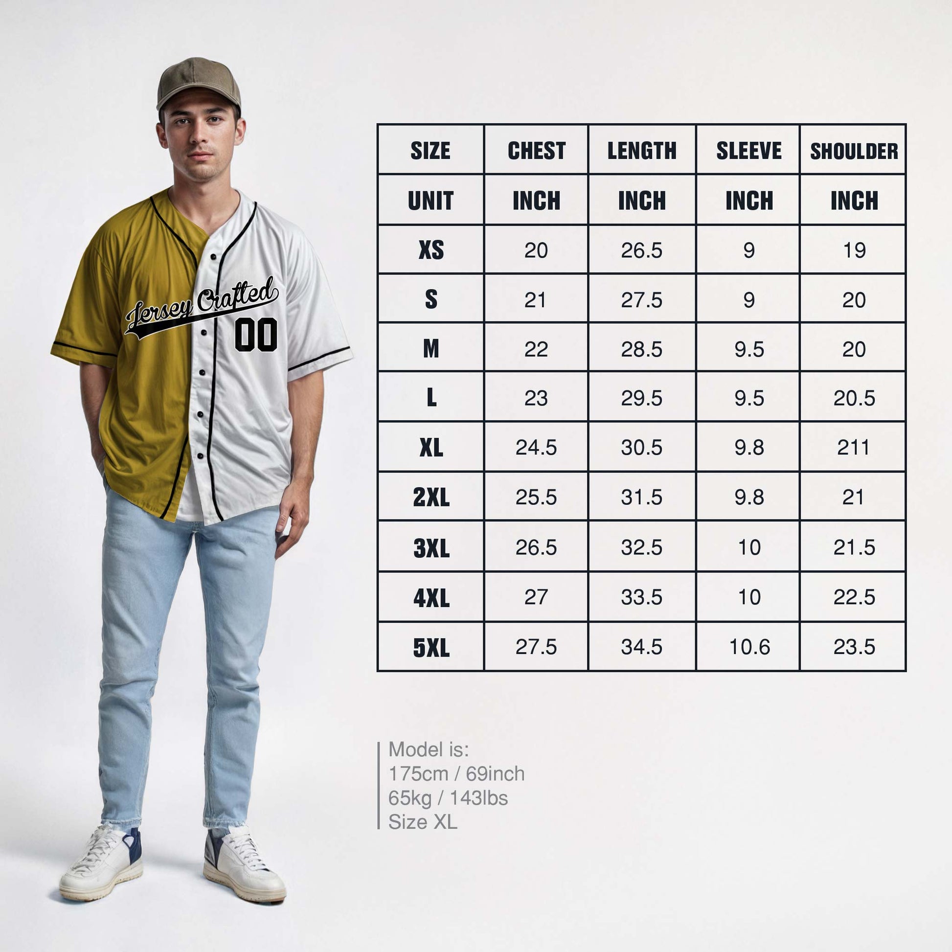 Custom Split Baseball Jersey Gold and White with Black Piping - Design Your Own