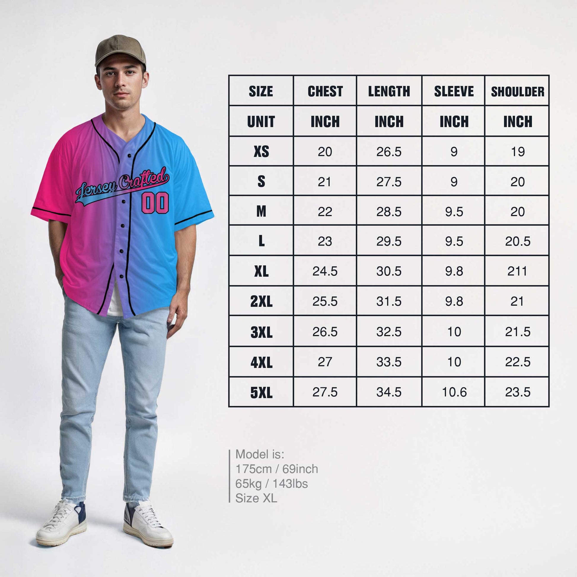 Custom Gradient Baseball Jersey Pink and Blue With Black Piping - Design Your Own