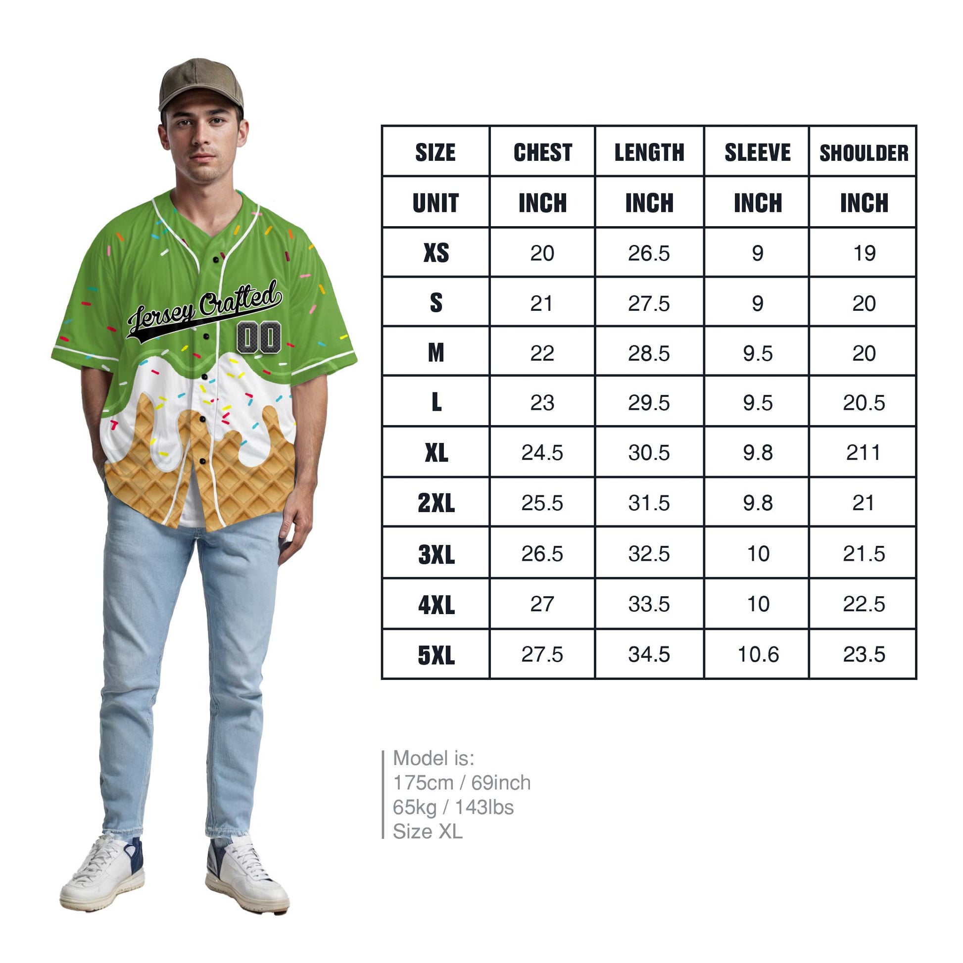 Custom Ice Cream Baseball Jersey Green and Black with White Piping - Design Your Own