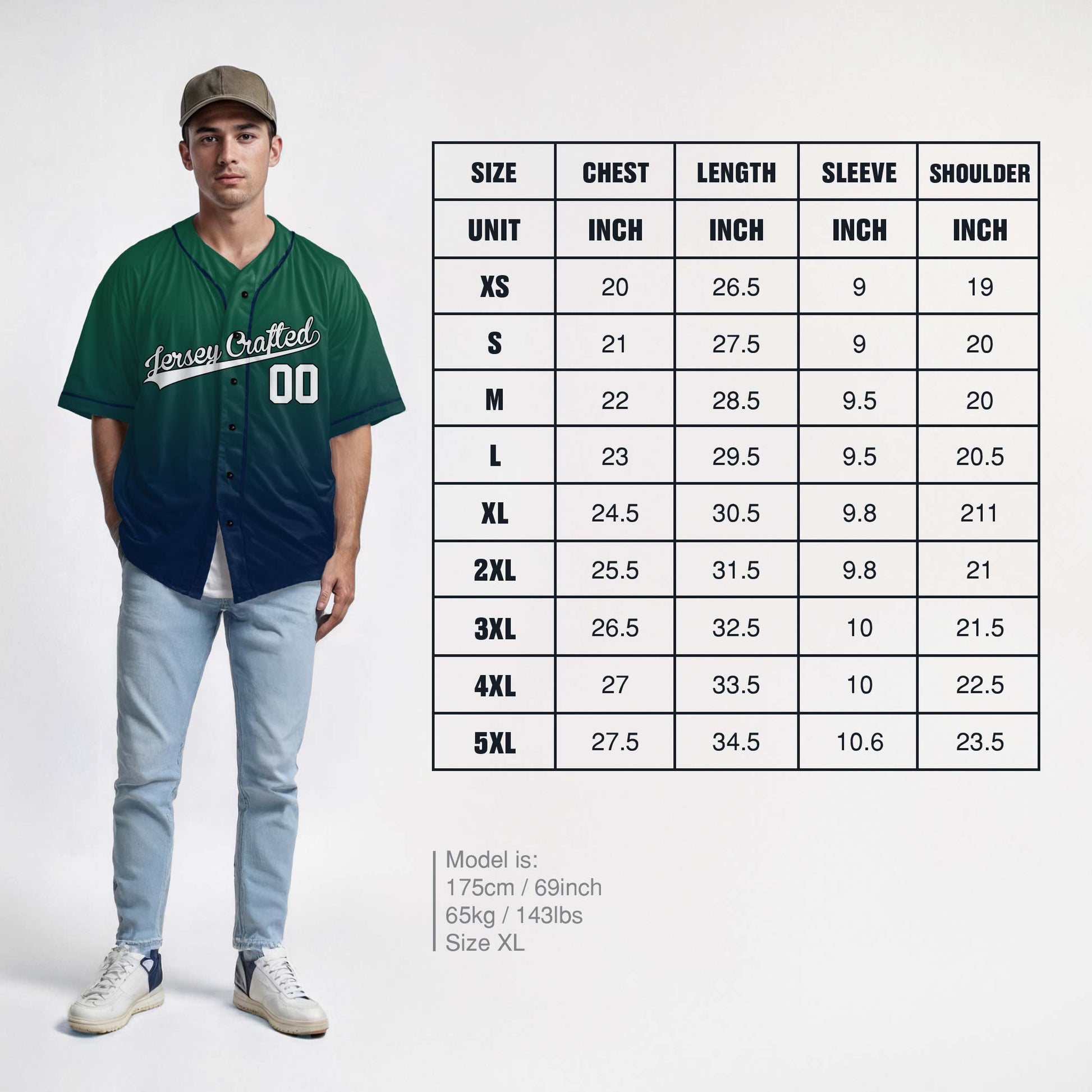 Custom Gradient Baseball Jersey Green and Navy With Piping - Design Your Own