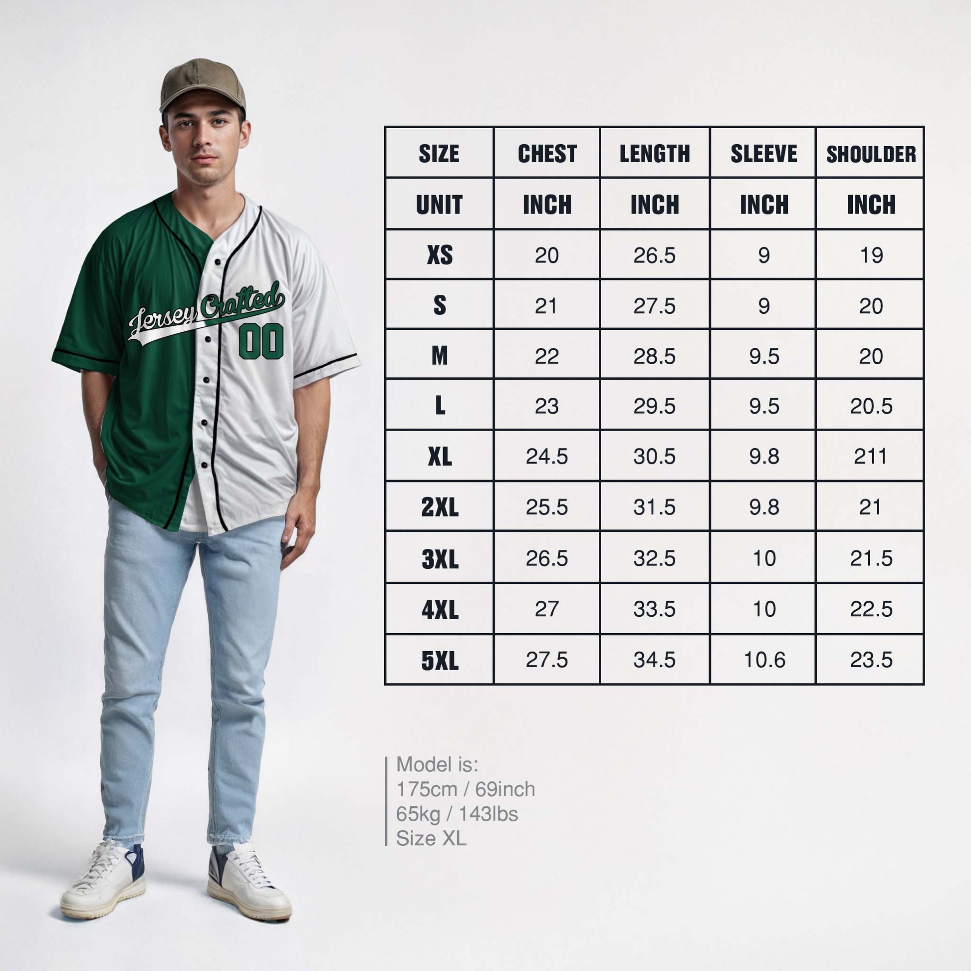 Custom Split Baseball Jersey Green and White With Black Piping - Design Your Own