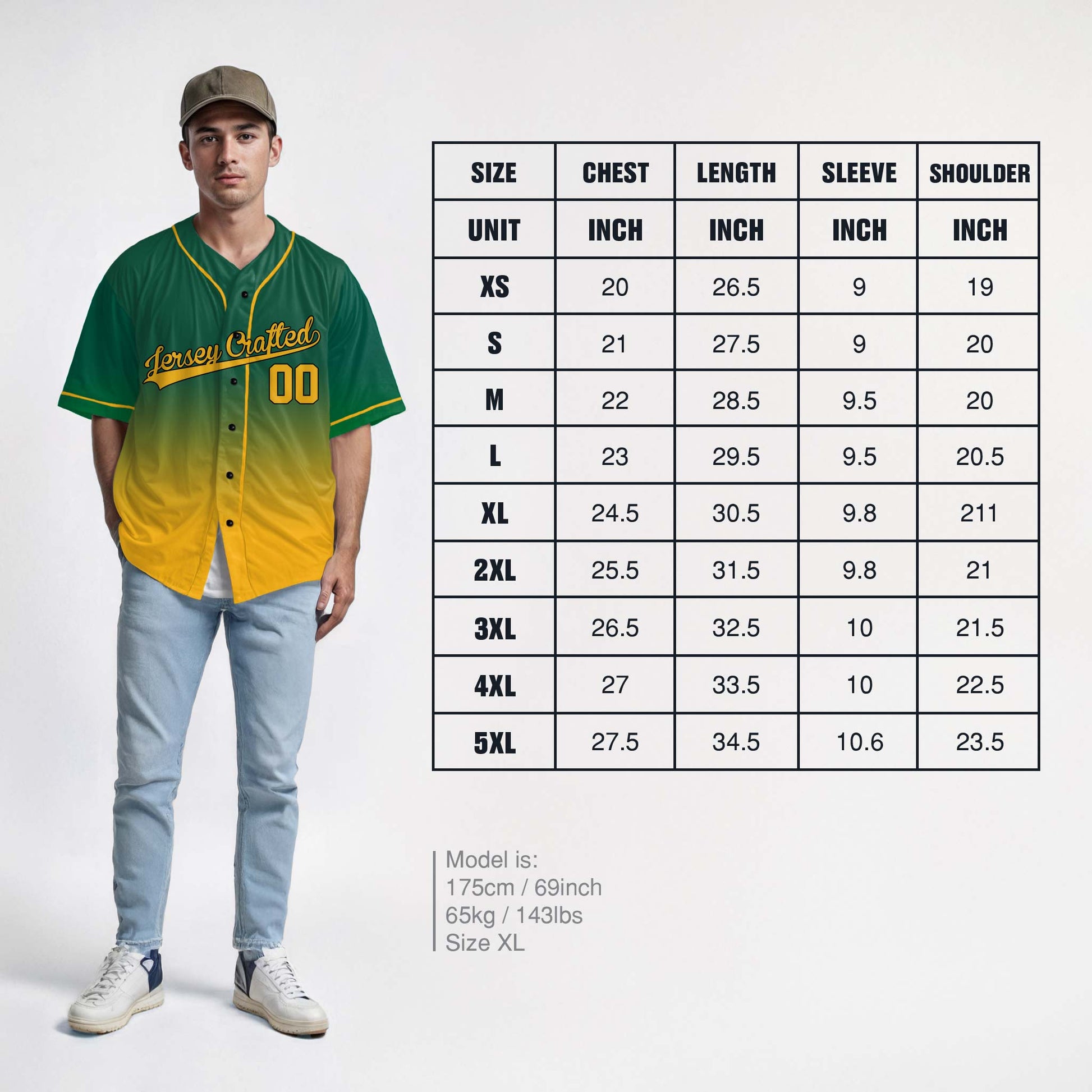 Custom Gradient Baseball Jersey Green and Yellow With Piping - Design Your Own