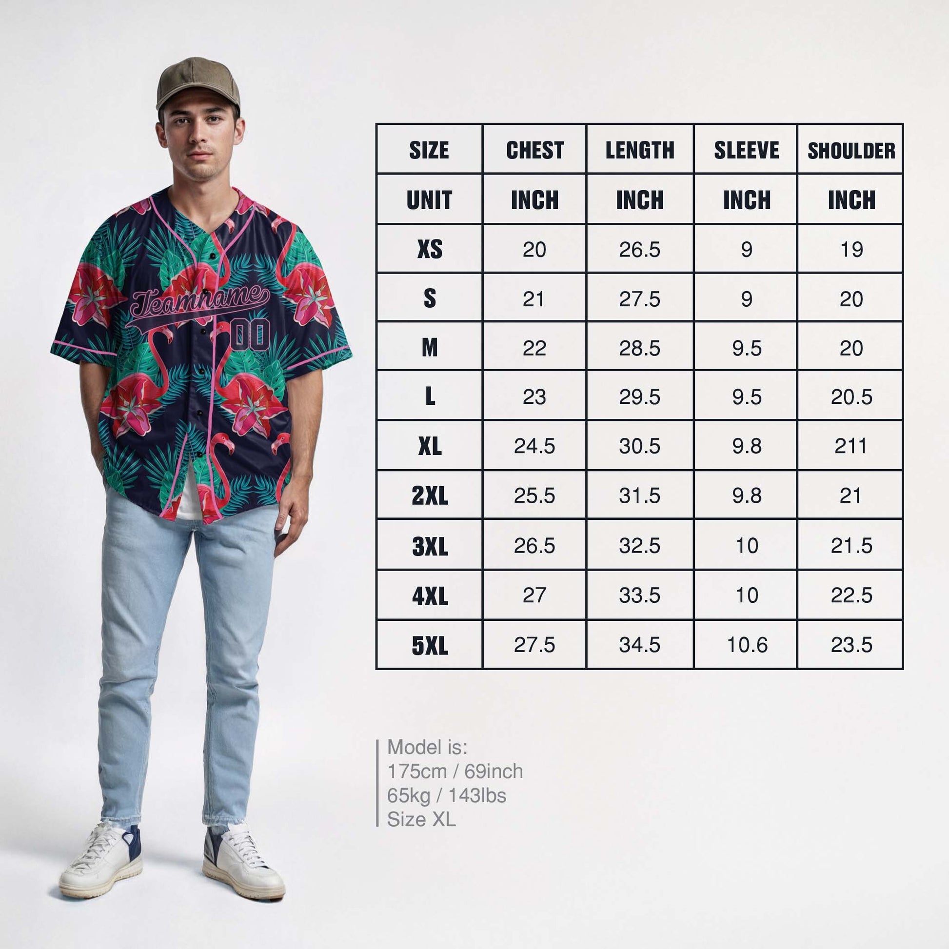 Custom Hawaiian Baseball Jersey Flamingo With Pink Piping - Design Your Own