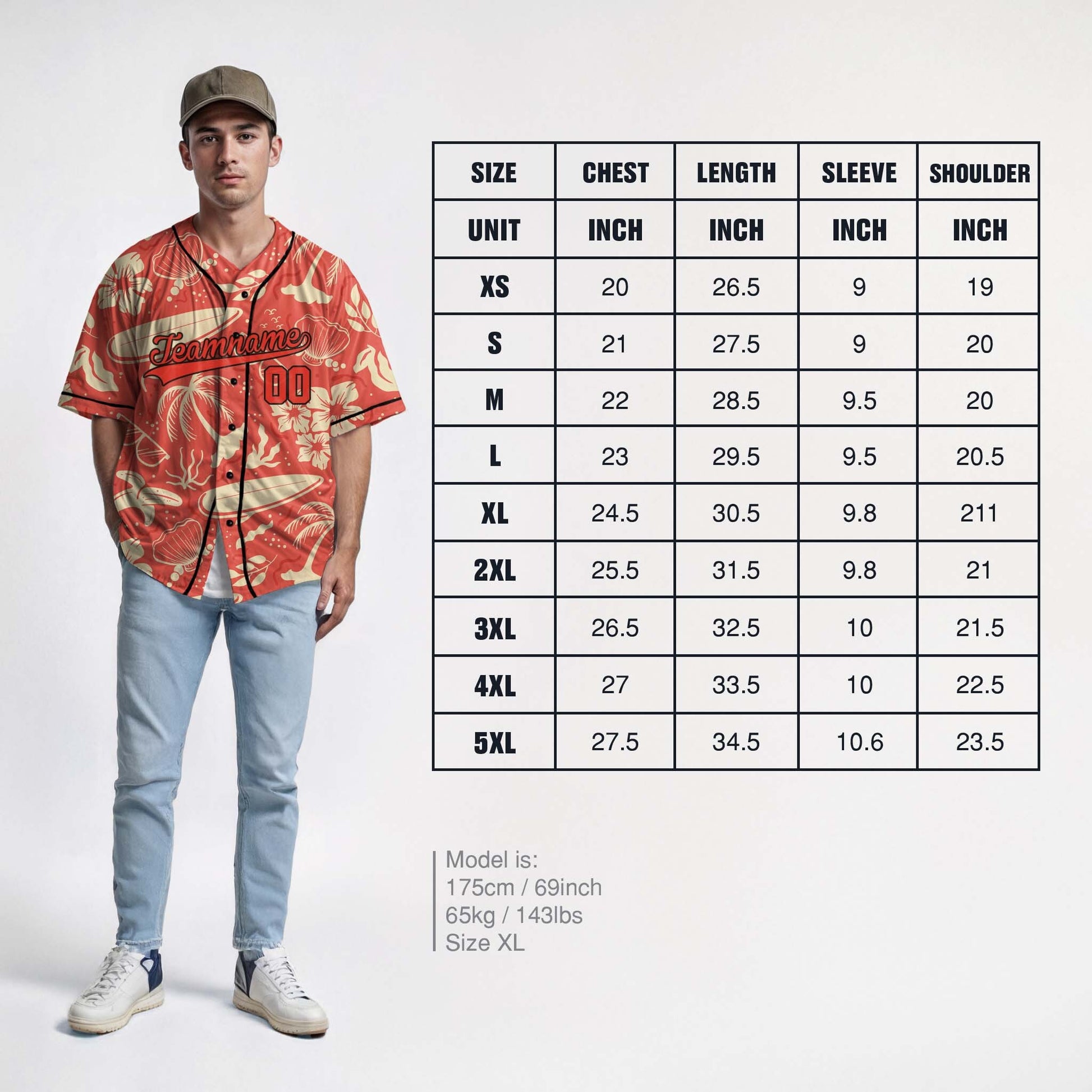 Custom Hawaiian Baseball Jersey Salmon and Black With Piping - Design Your Own