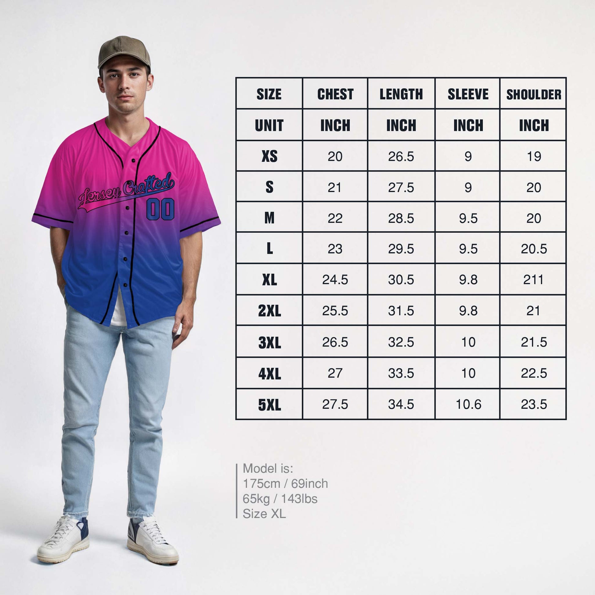 Custom Gradient Baseball Jersey Hot Pink and Cobalt With Black Piping - Design Your Own