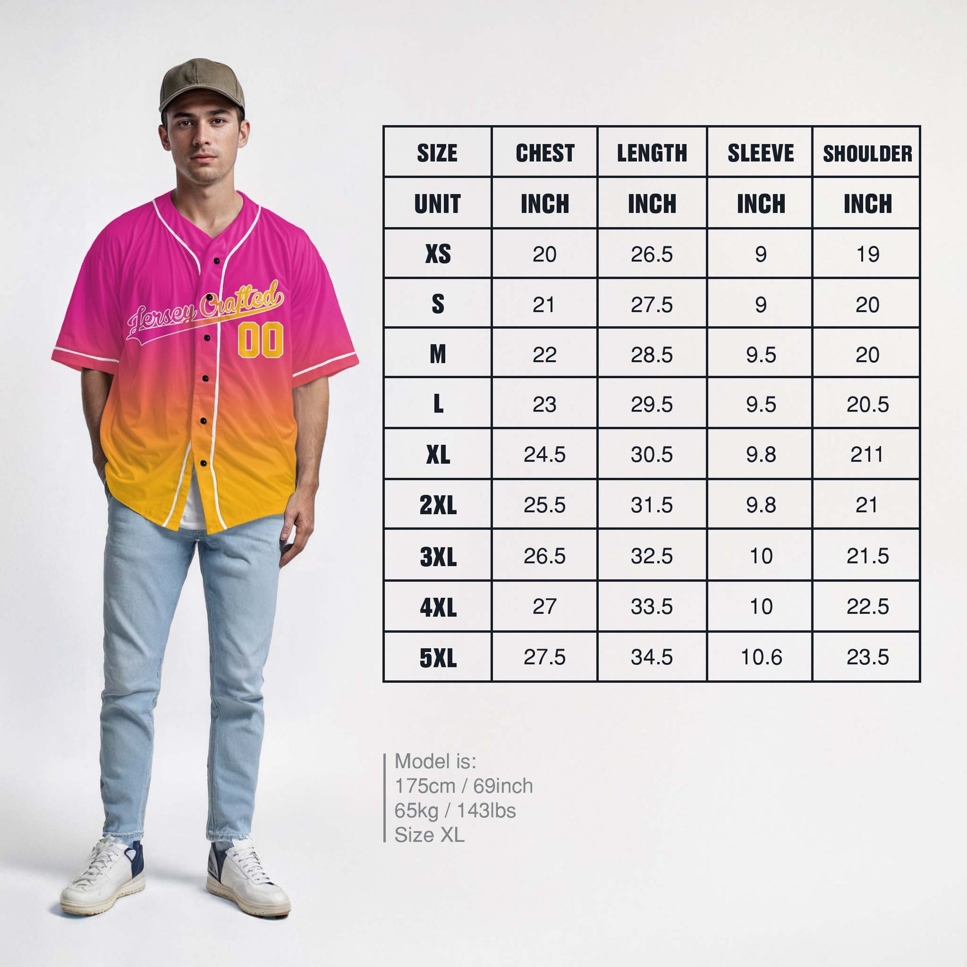 Custom Gradient Baseball Jersey Hot Pink and Yellow With White Piping - Design Your Own