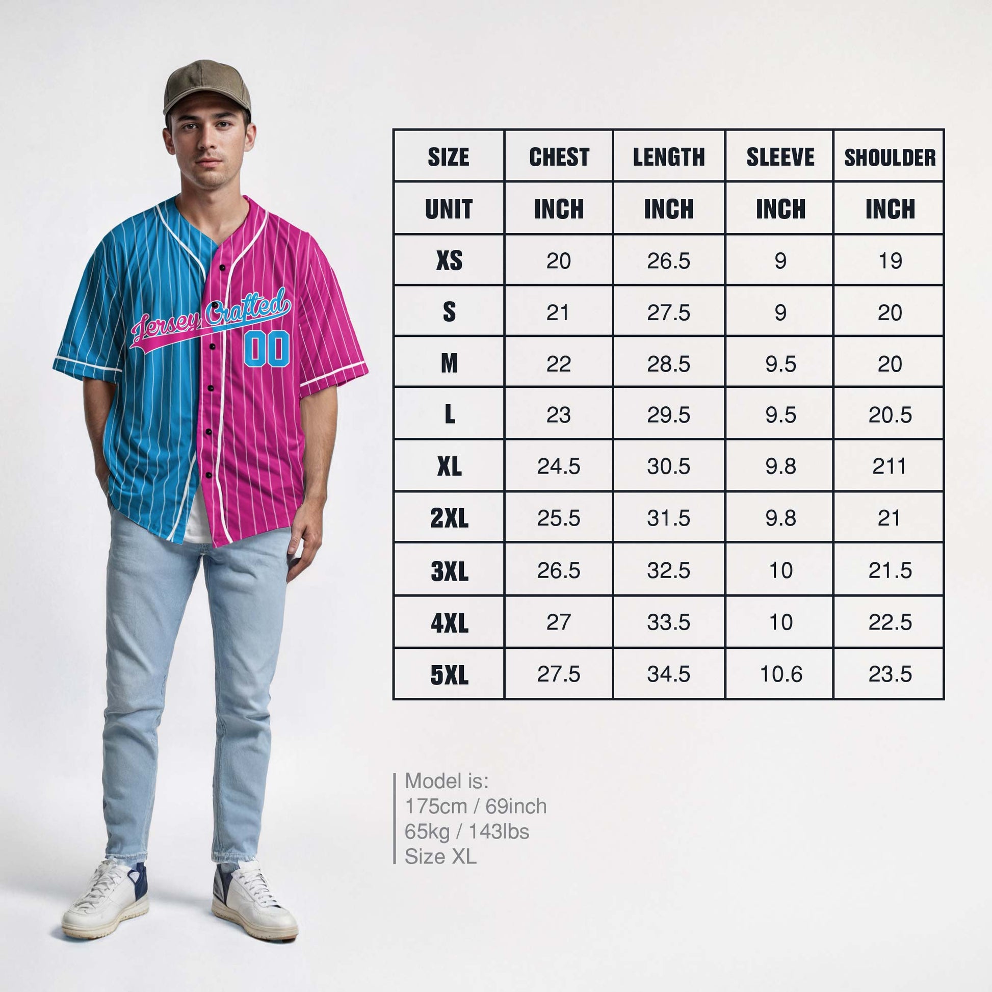 Custom Pinstripe Split Baseball Jersey Light Blue and Pink with White Piping - Design Your Own