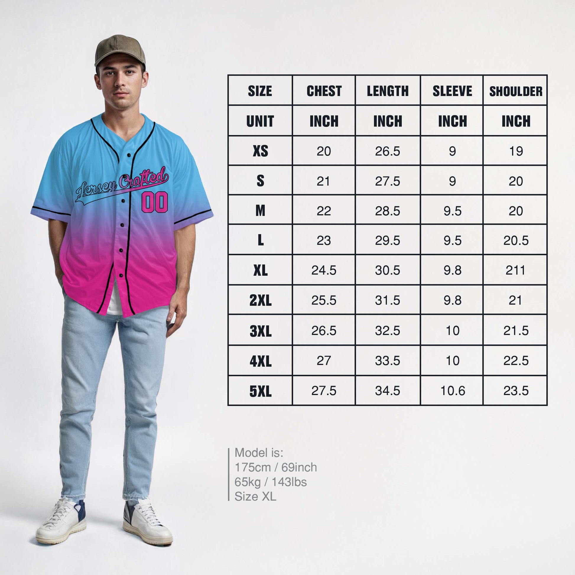 Custom Gradient Baseball Jersey Light Blue and Pink With Piping - Design Your Own