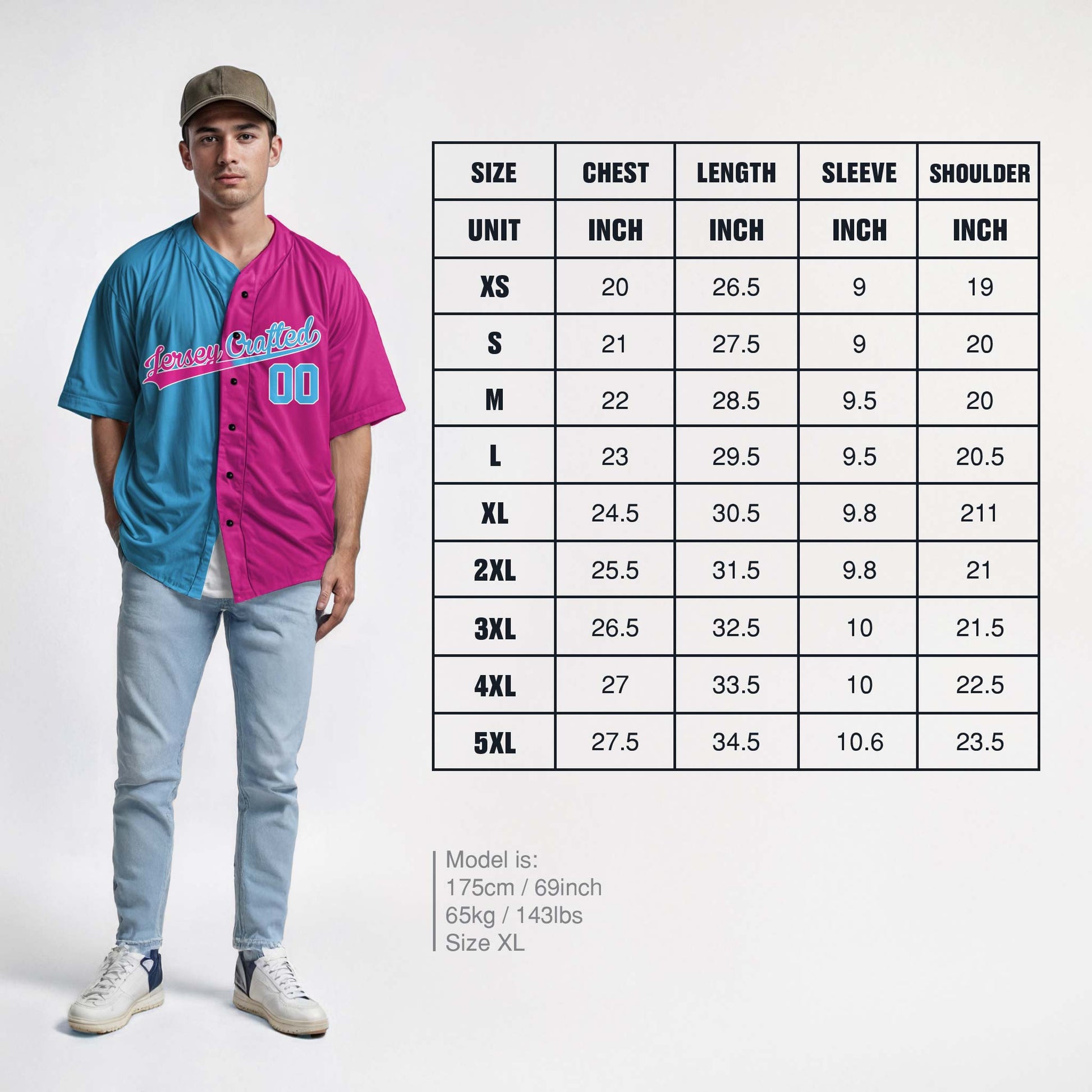 Custom Split Baseball Jersey Light Blue and Pink - Design Your Own
