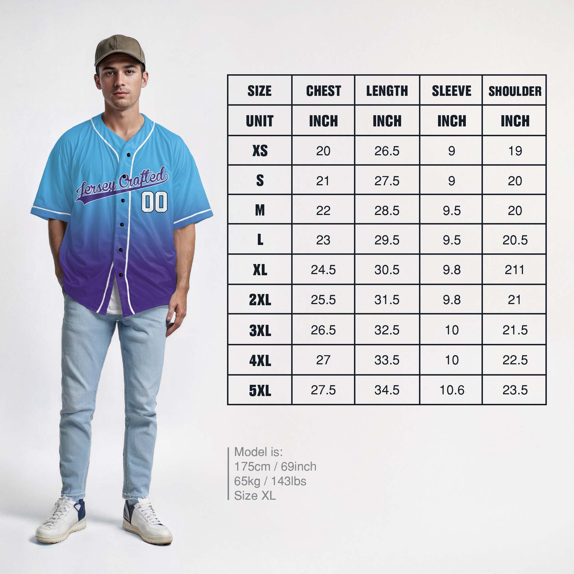 Custom Gradient Baseball Jersey Light Blue and Purple With Piping - Design Your Own