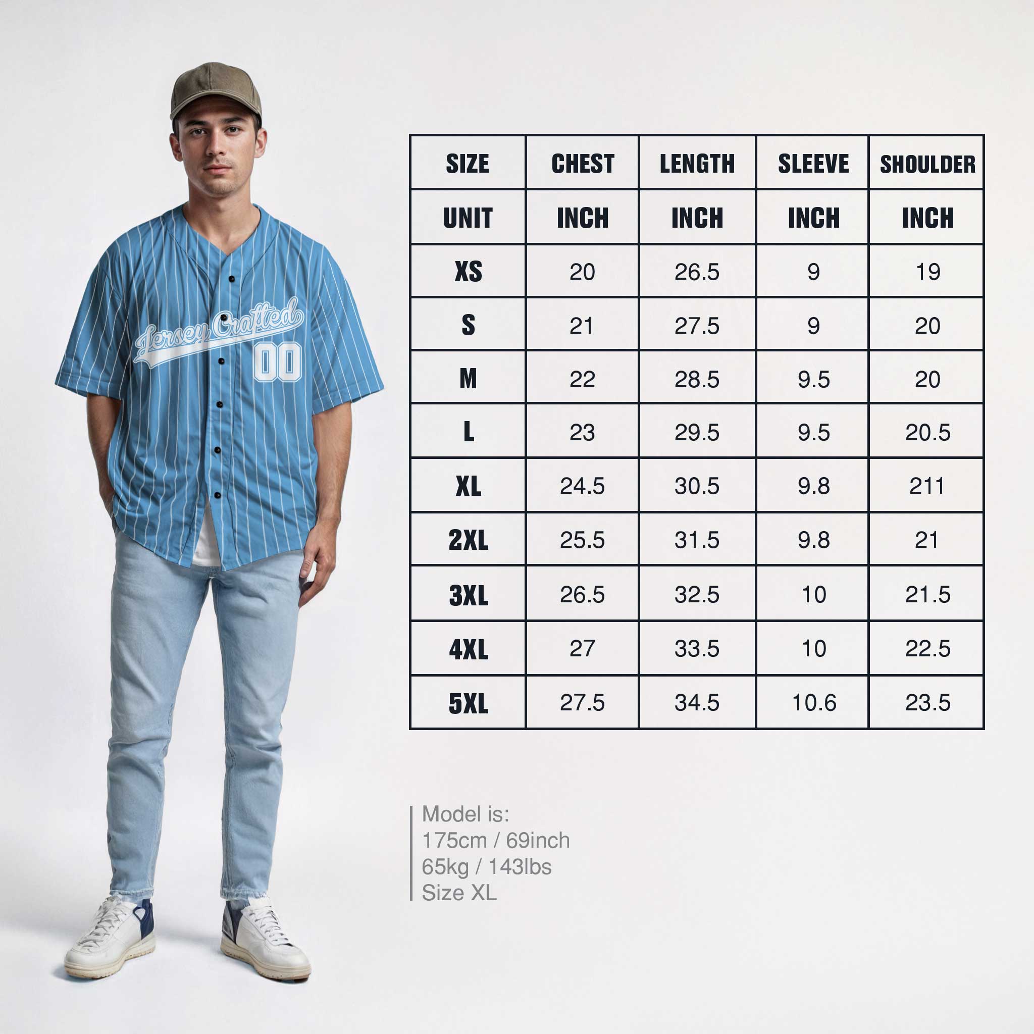 Custom Pinstripe Baseball Jersey Light Blue and White - Design
