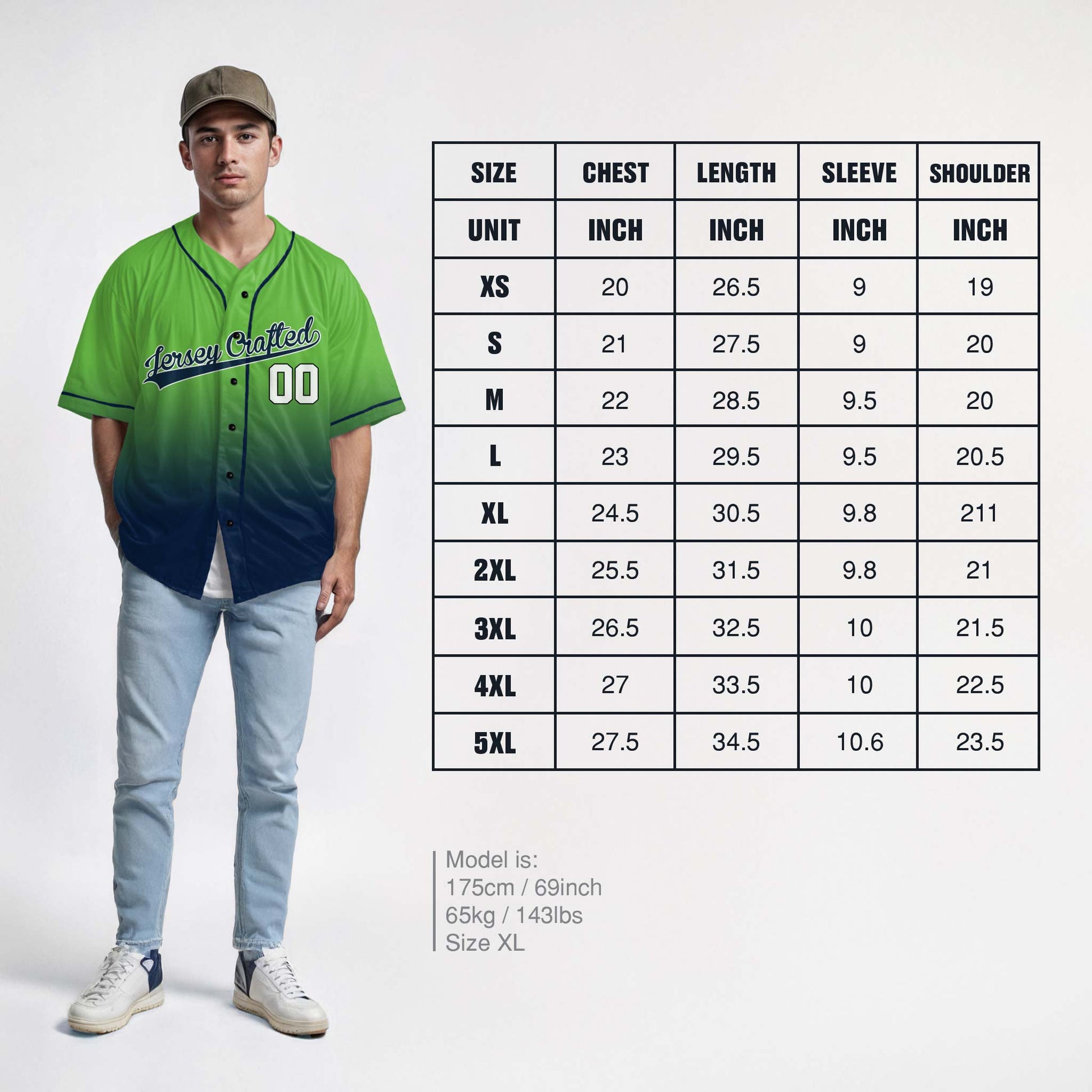 Custom Gradient Baseball Jersey Light Green and Navy With Piping - Design Your Own