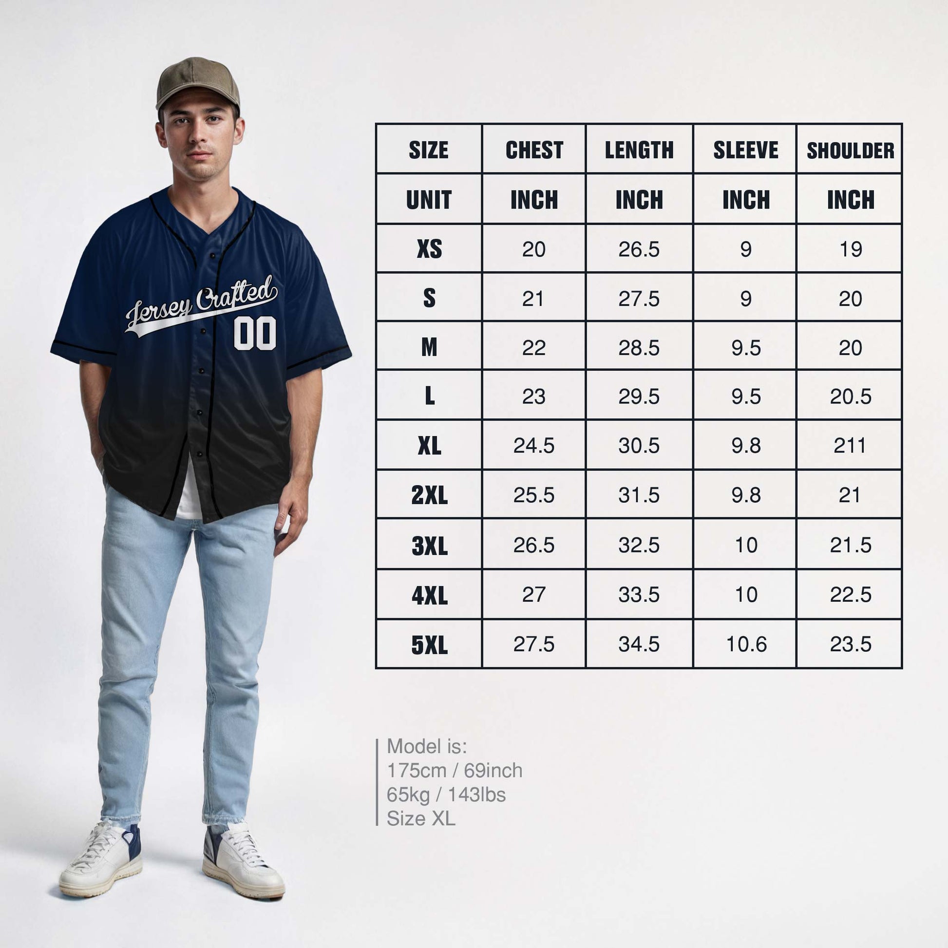 Custom Gradient Baseball Jersey Navy and Black With Piping - Design Your Own
