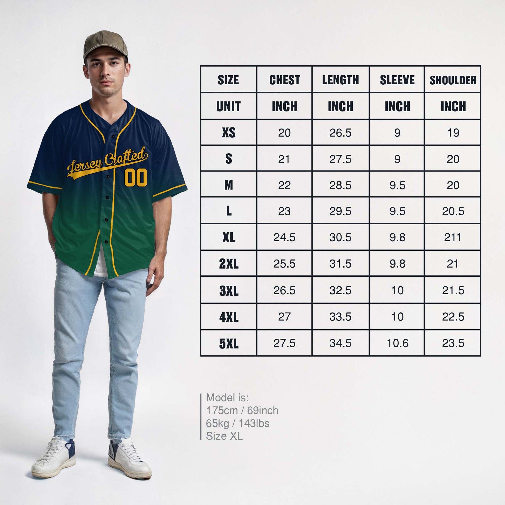 Custom Gradient Baseball Jersey Navy and Green With Piping - Design Your Own
