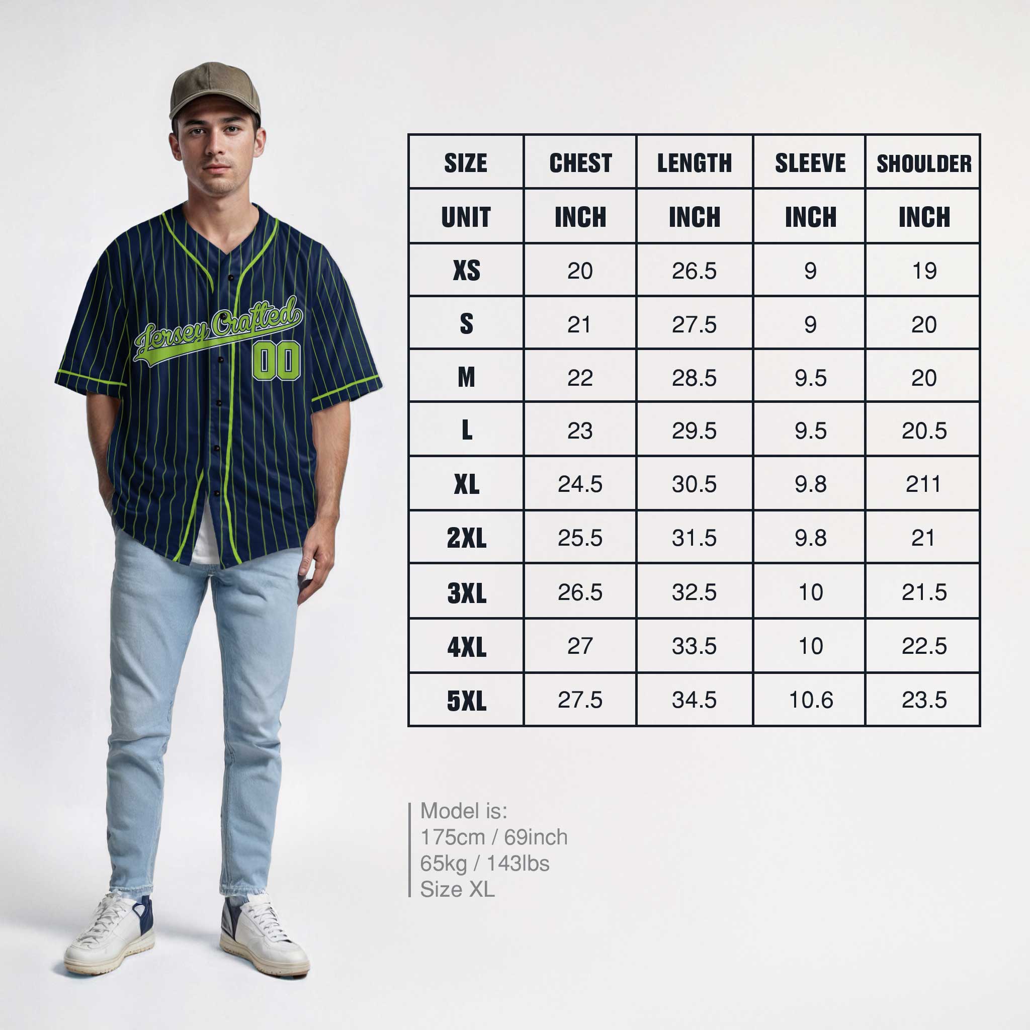 Custom Pinstripe Baseball Jersey Navy and Neon Green With Piping