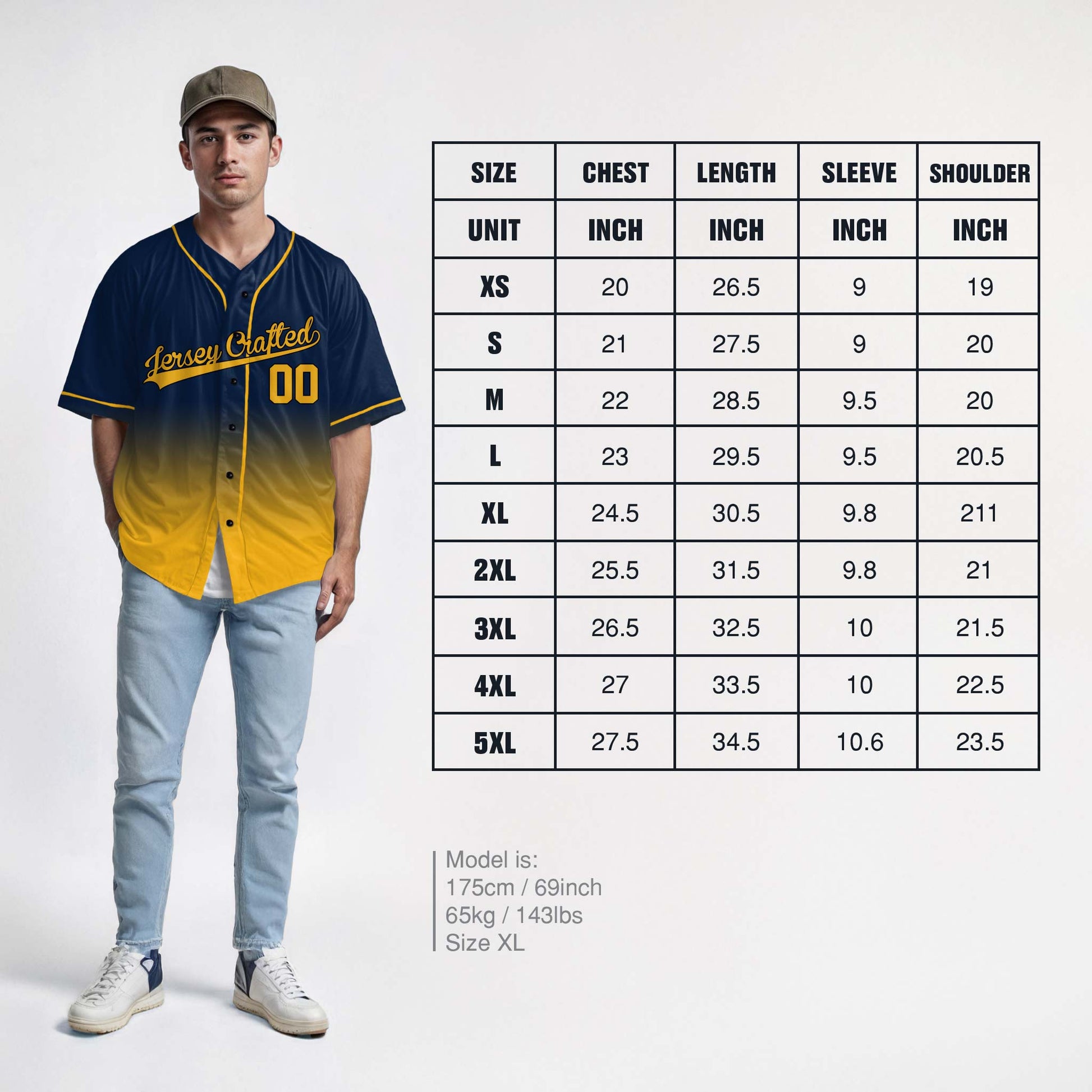 Custom Gradient Baseball Jersey Navy and Yellow With Piping - Design Your Own