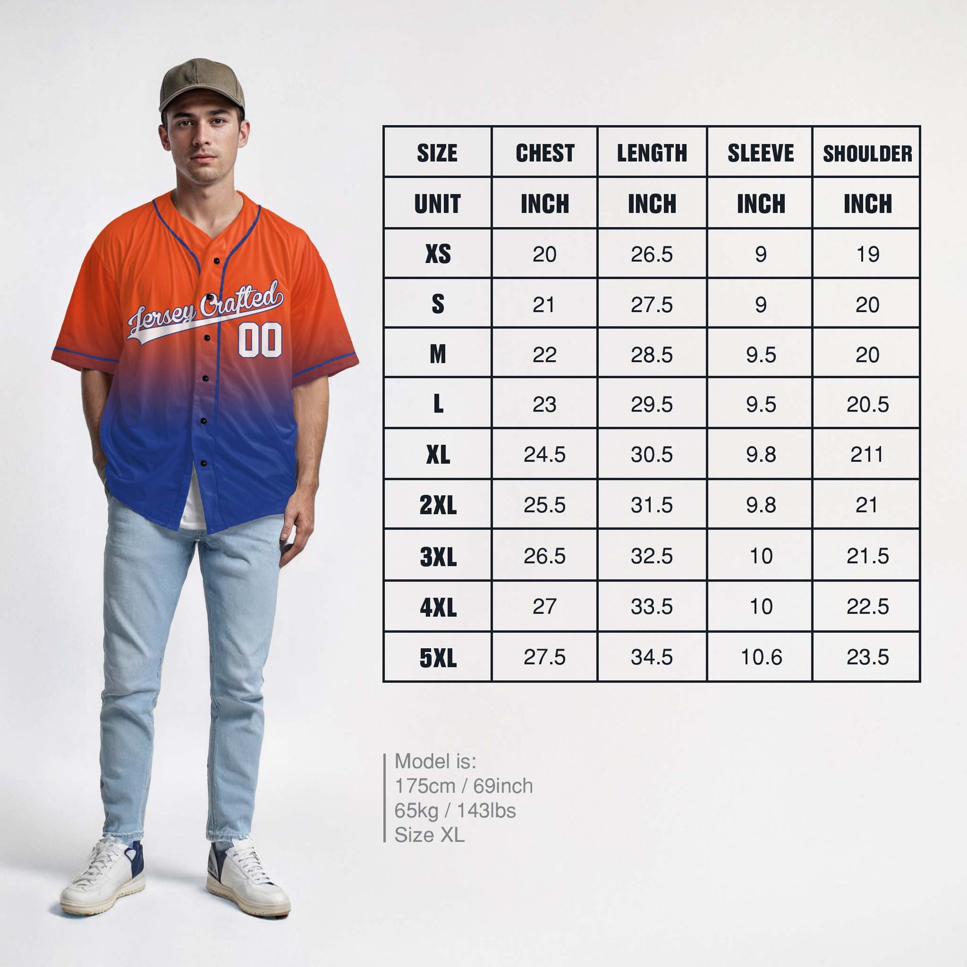 Custom Gradient Baseball Jersey Orange and Cobalt With Piping - Design Your Own