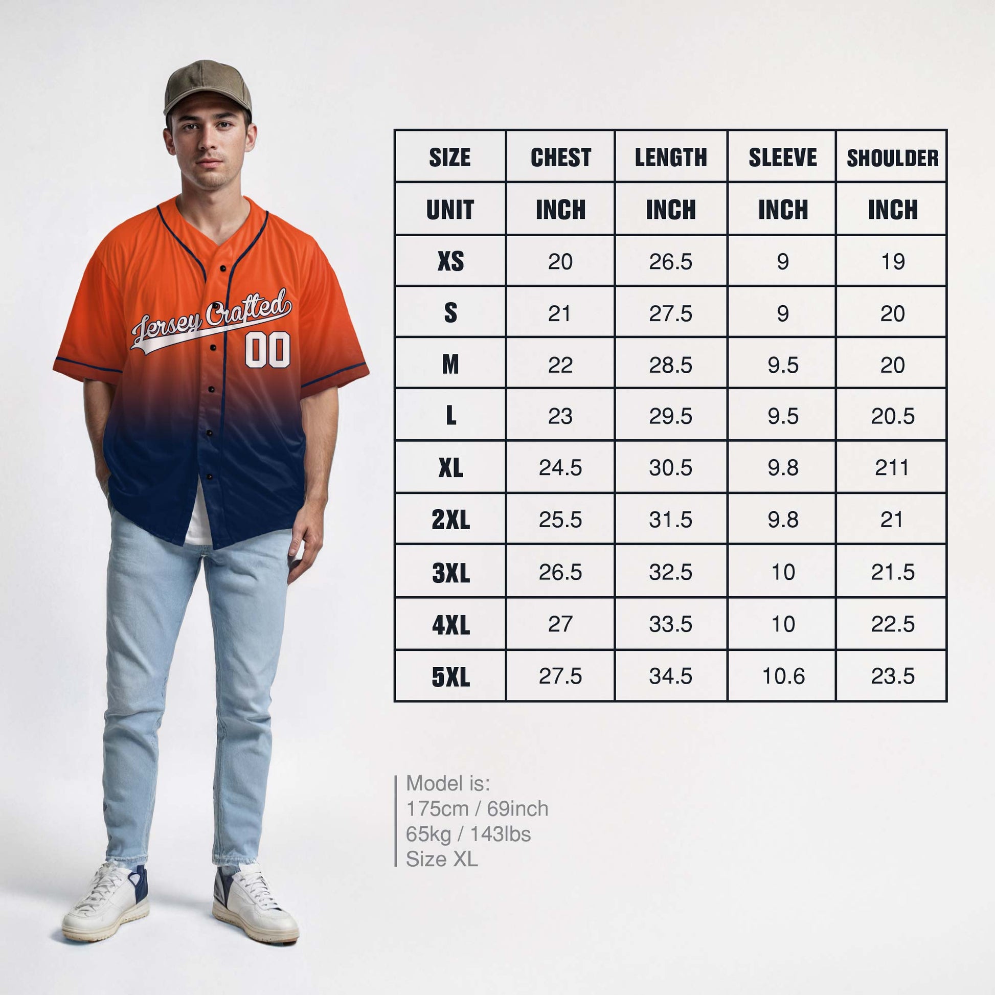 Custom Gradient Baseball Jersey Orange and Navy With Piping - Design Your Own