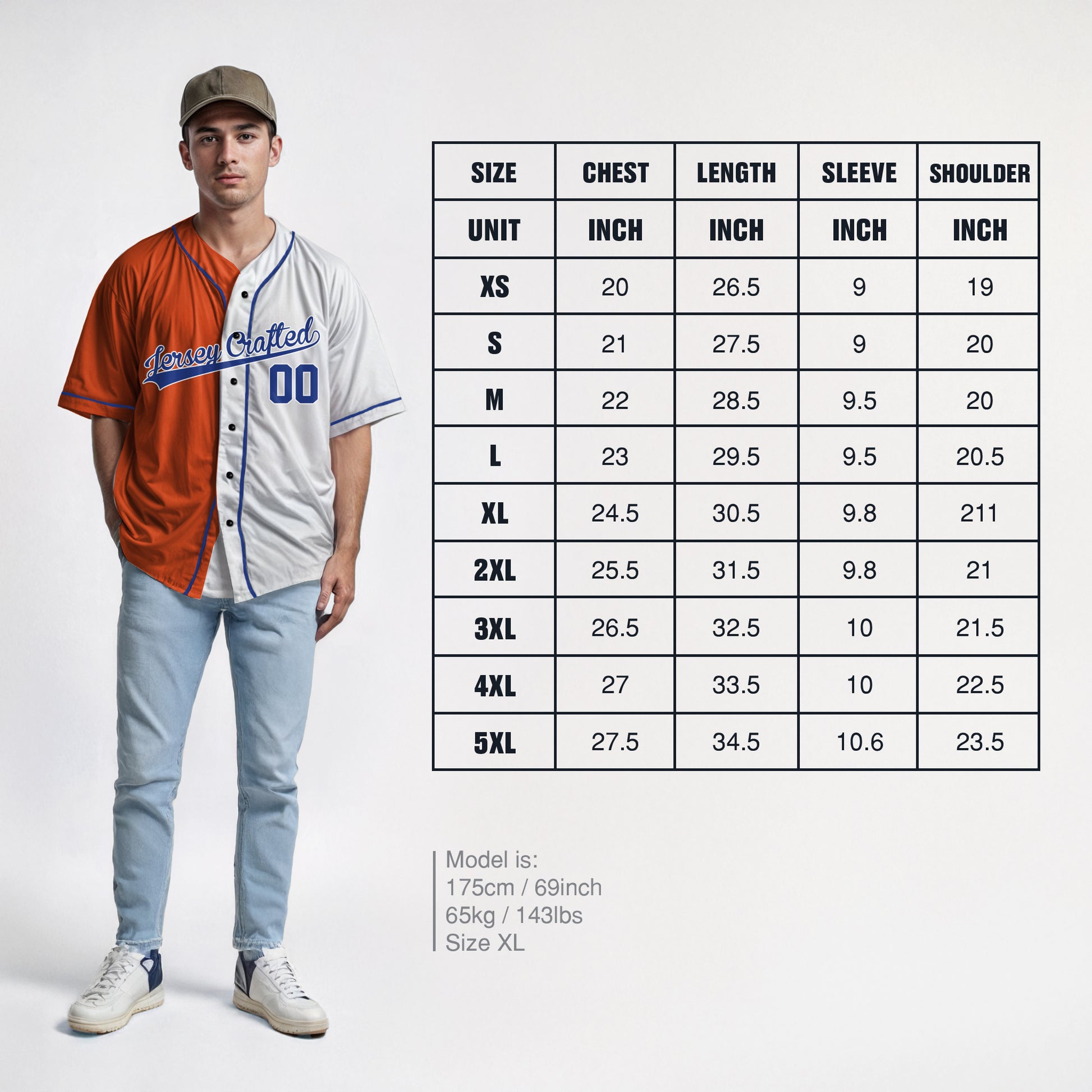 Custom Split Baseball Jersey Orange and White With Navy Piping - Design Your Own