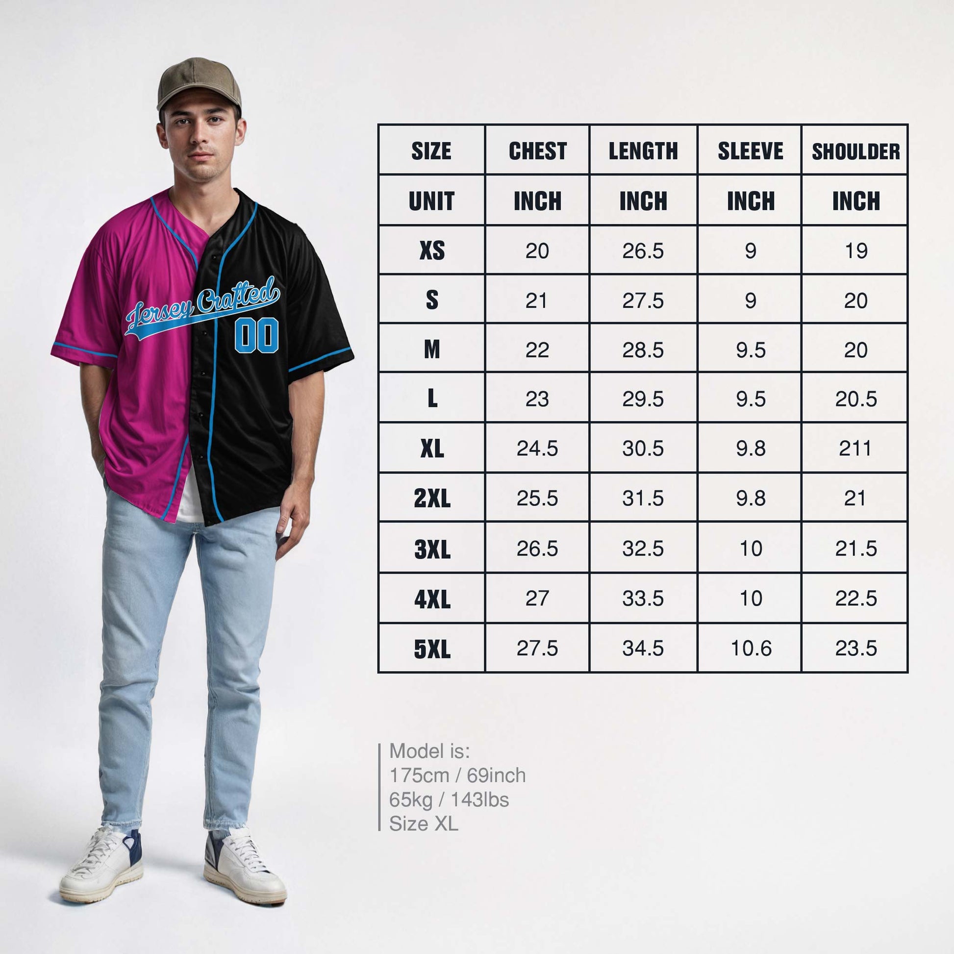 Custom Split Baseball Jersey Pink and Black With Blue Piping - Design Your Own
