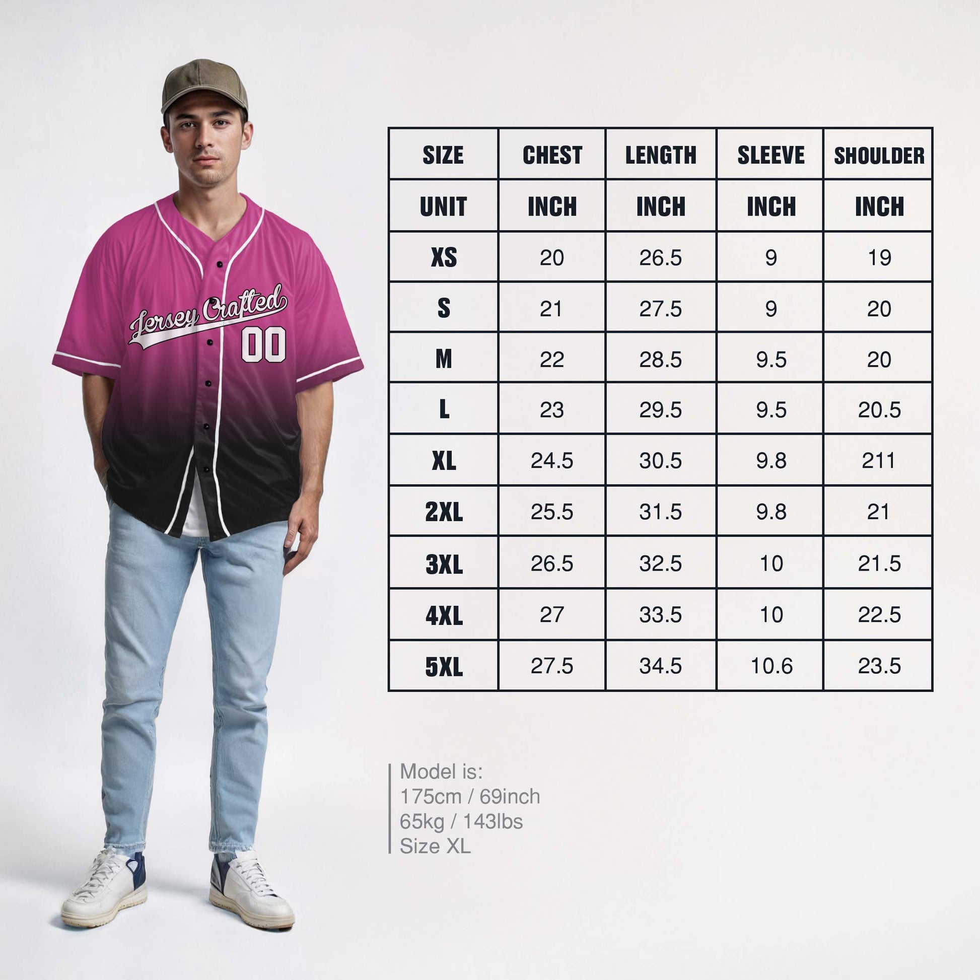 Custom Gradient Baseball Jersey Light Pink and Black With Piping - Design Your Own
