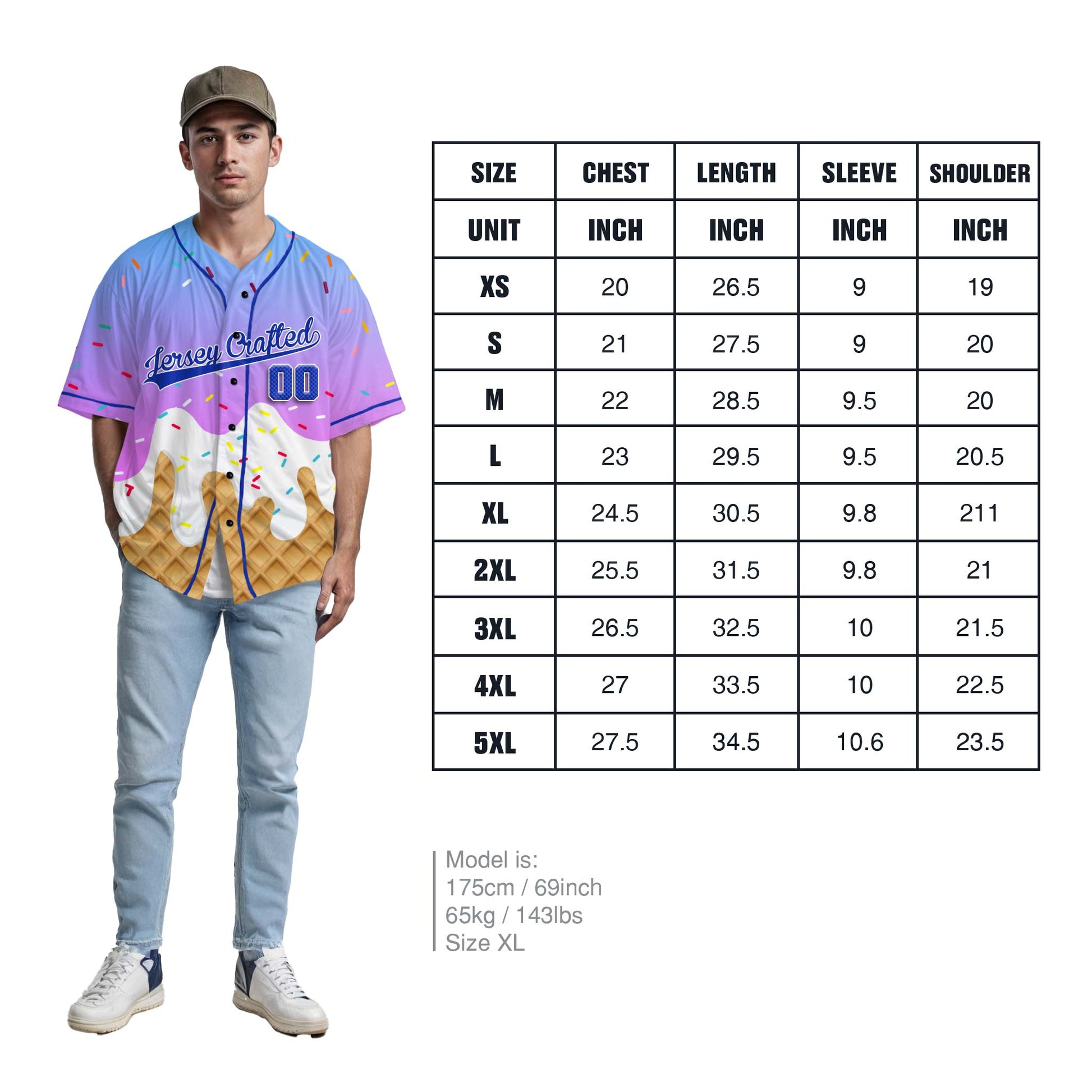 Custom Ice Cream Baseball Jersey Gradient Pink and Blue with Piping - Design Your Own