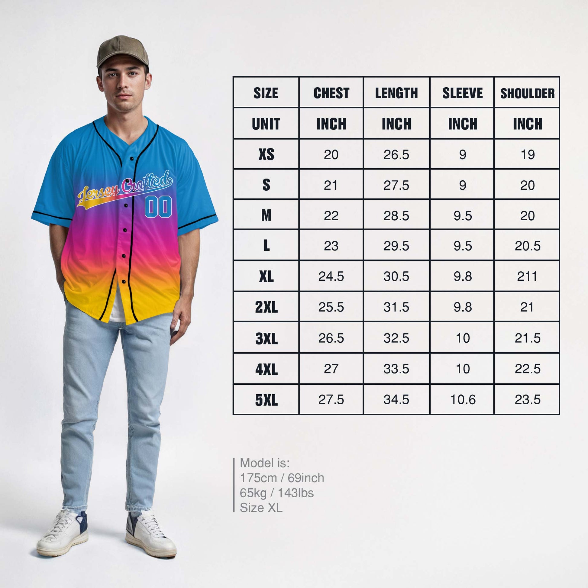 Custom Gradient Baseball Jersey Blue Pink and Yellow With Piping - Design Your Own