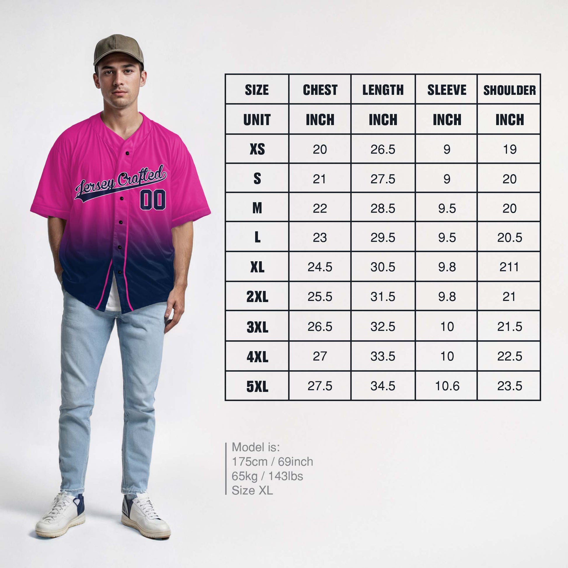 Custom Gradient Baseball Jersey Pink and Navy With Piping - Design Your Own