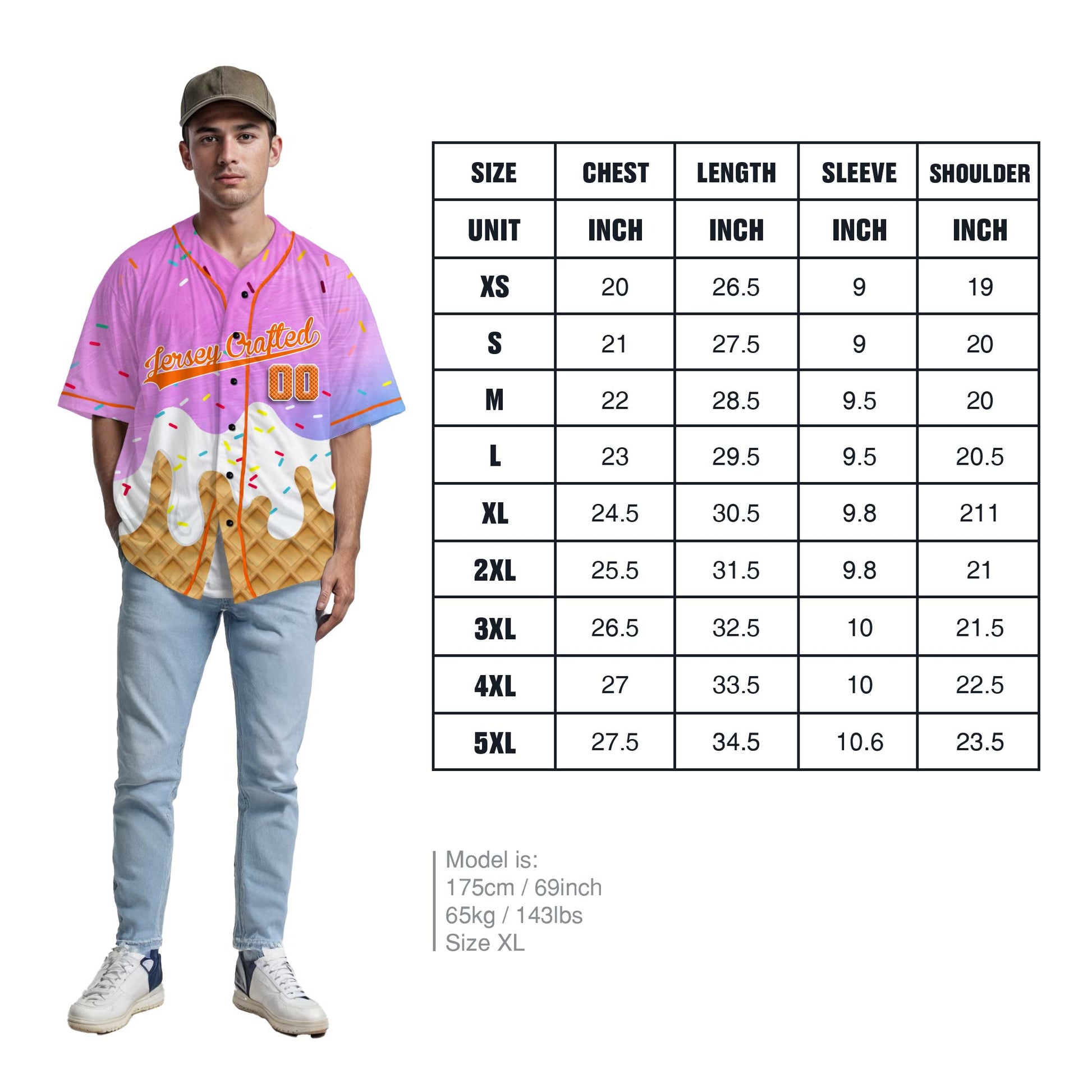 Custom Ice Cream Baseball Jersey Gradient Pink and Orange with Piping - Design Your Own