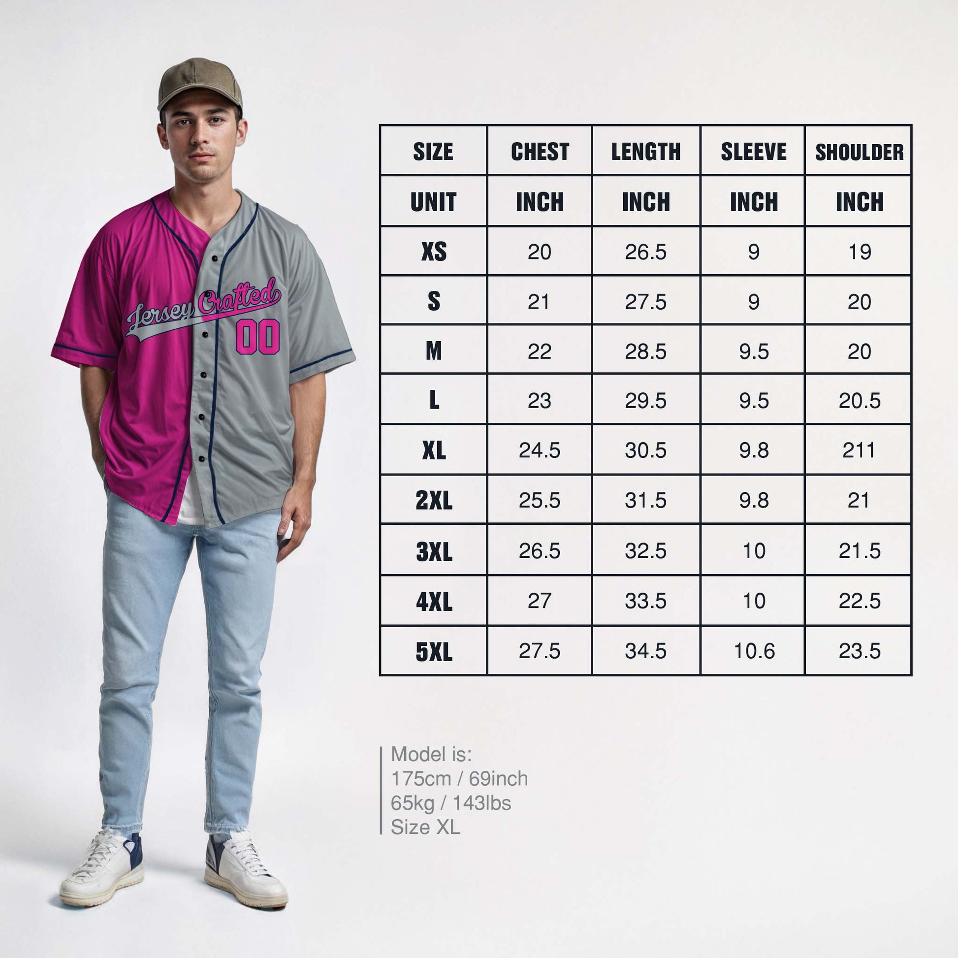 Custom Split Baseball Jersey Pink and Silver With Navy Piping - Design Your Own