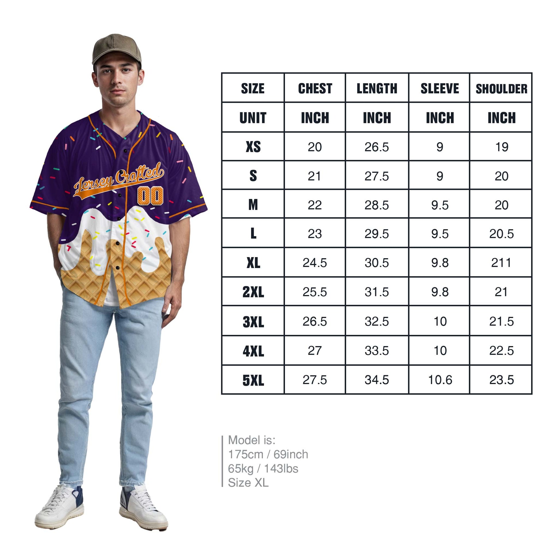 Custom Ice Cream Baseball Jersey Purple and Orange with Piping - Design Your Own