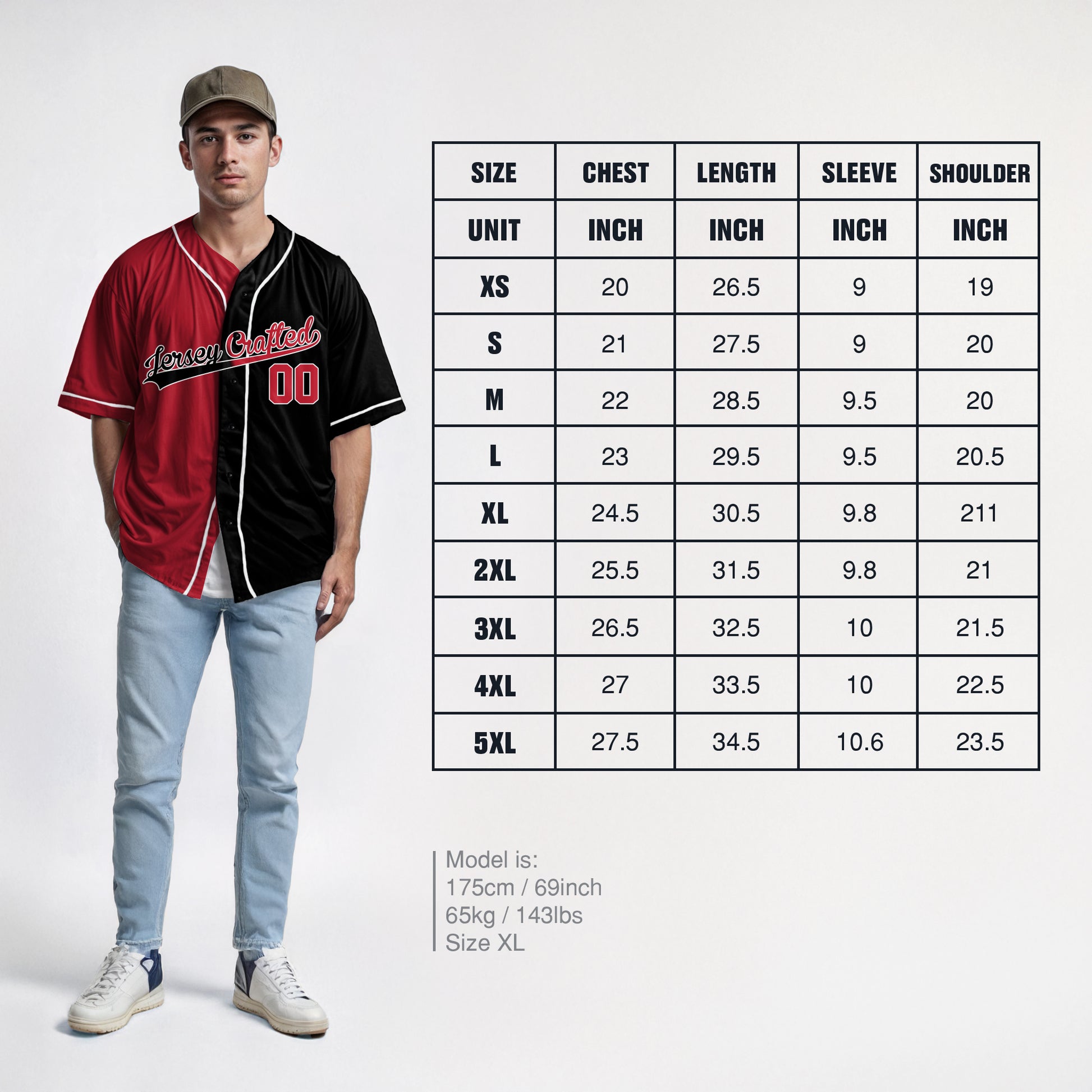 Custom Split Baseball Jersey Red and Black With White Piping - Design Your Own