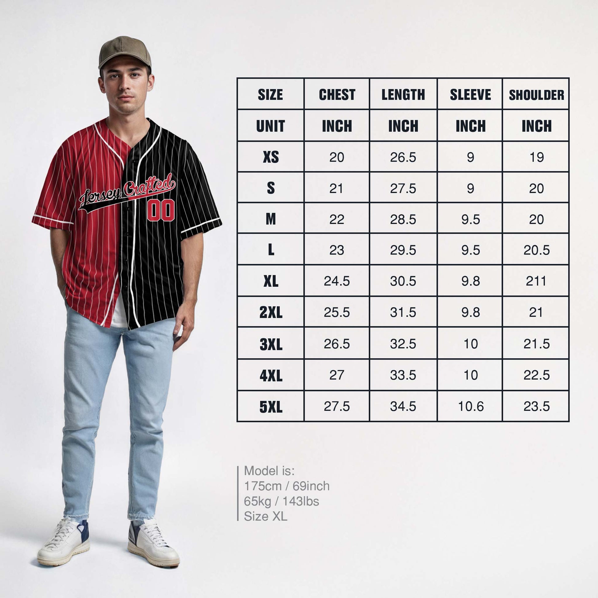 Custom Pinstripe Split Baseball Jersey Red and Black with White Piping - Design Your Own
