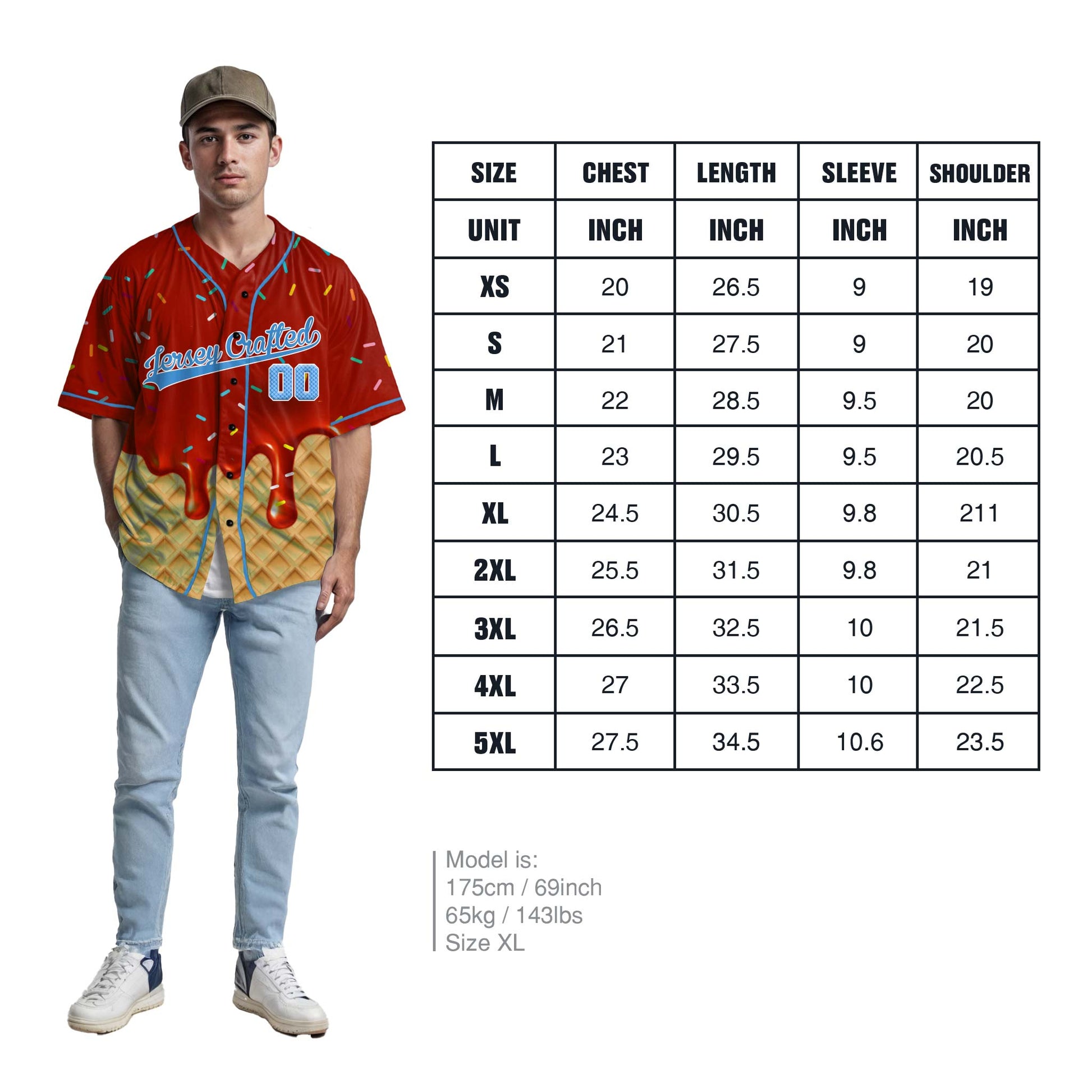 Custom Ice Cream Baseball Jersey Red and Blue with Piping - Design Your Own