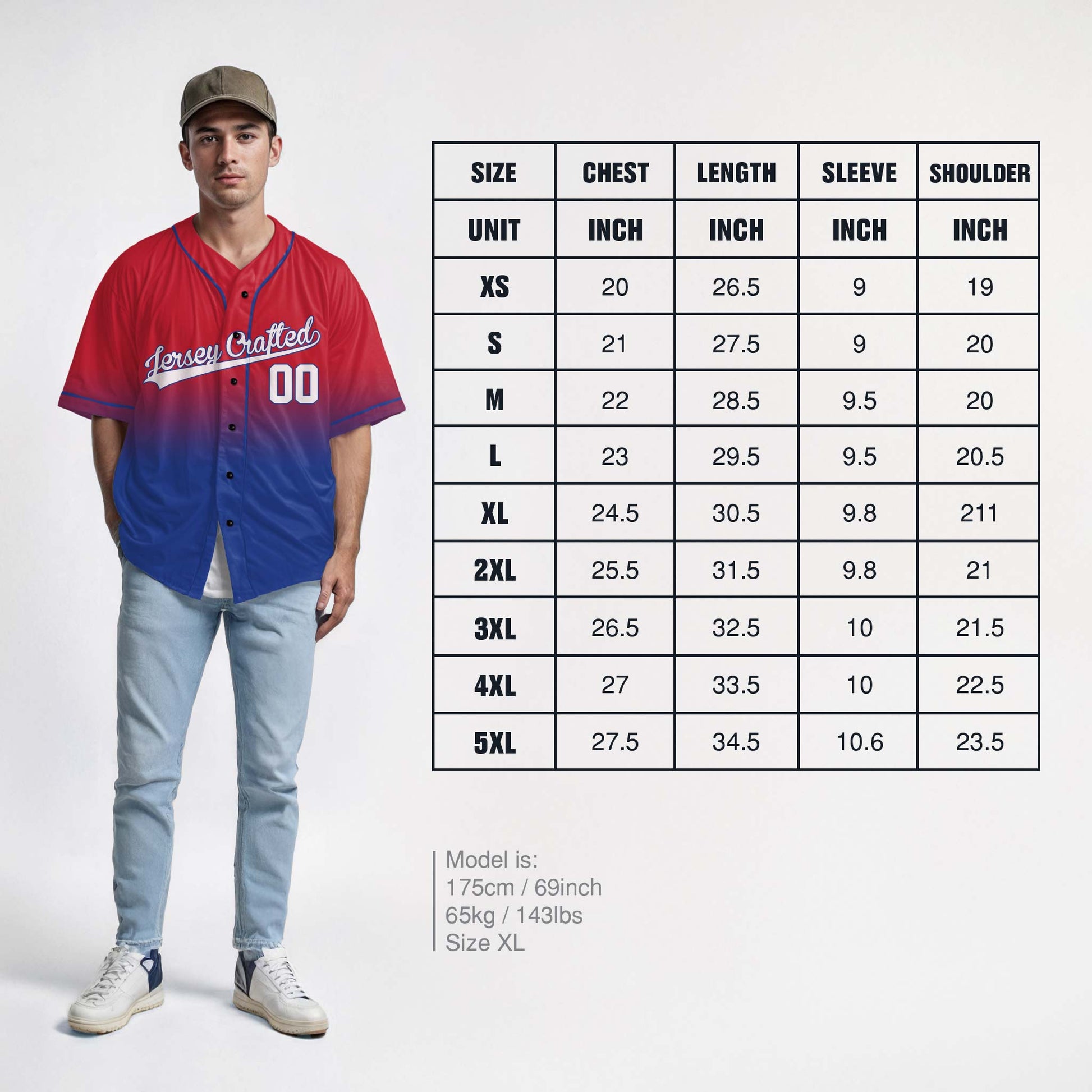 Custom Gradient Baseball Jersey Red and Cobalt With Piping - Design Your Own