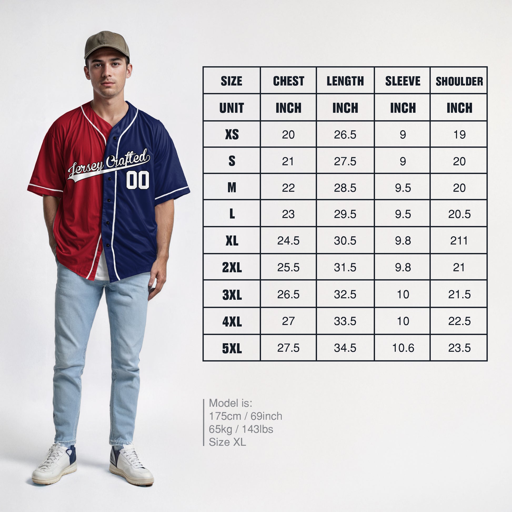 Custom Split Baseball Jersey Red and Navy With White Piping - Design Your Own