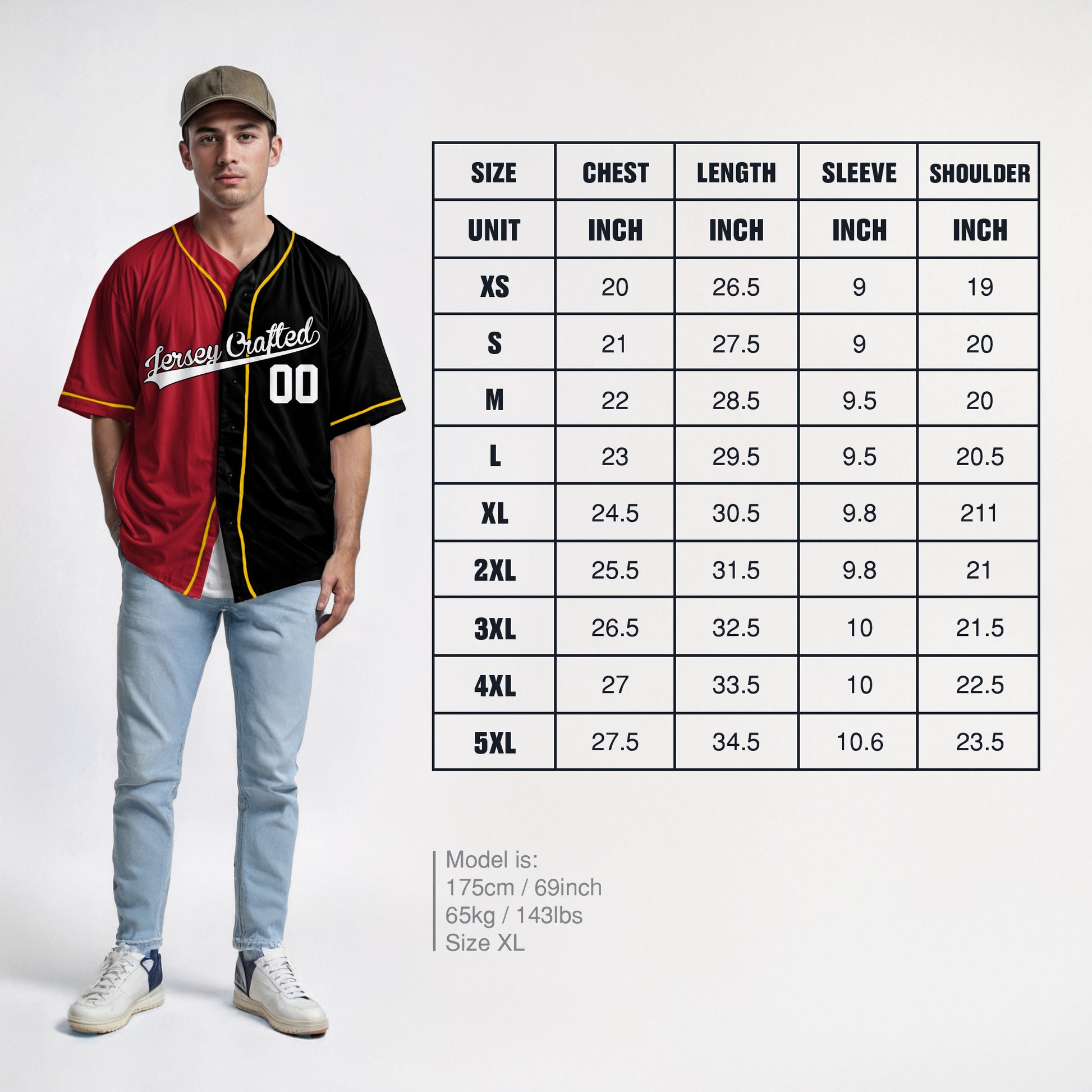 Custom Split Baseball Jersey Red and Black With Yellow Piping - Design Your Own