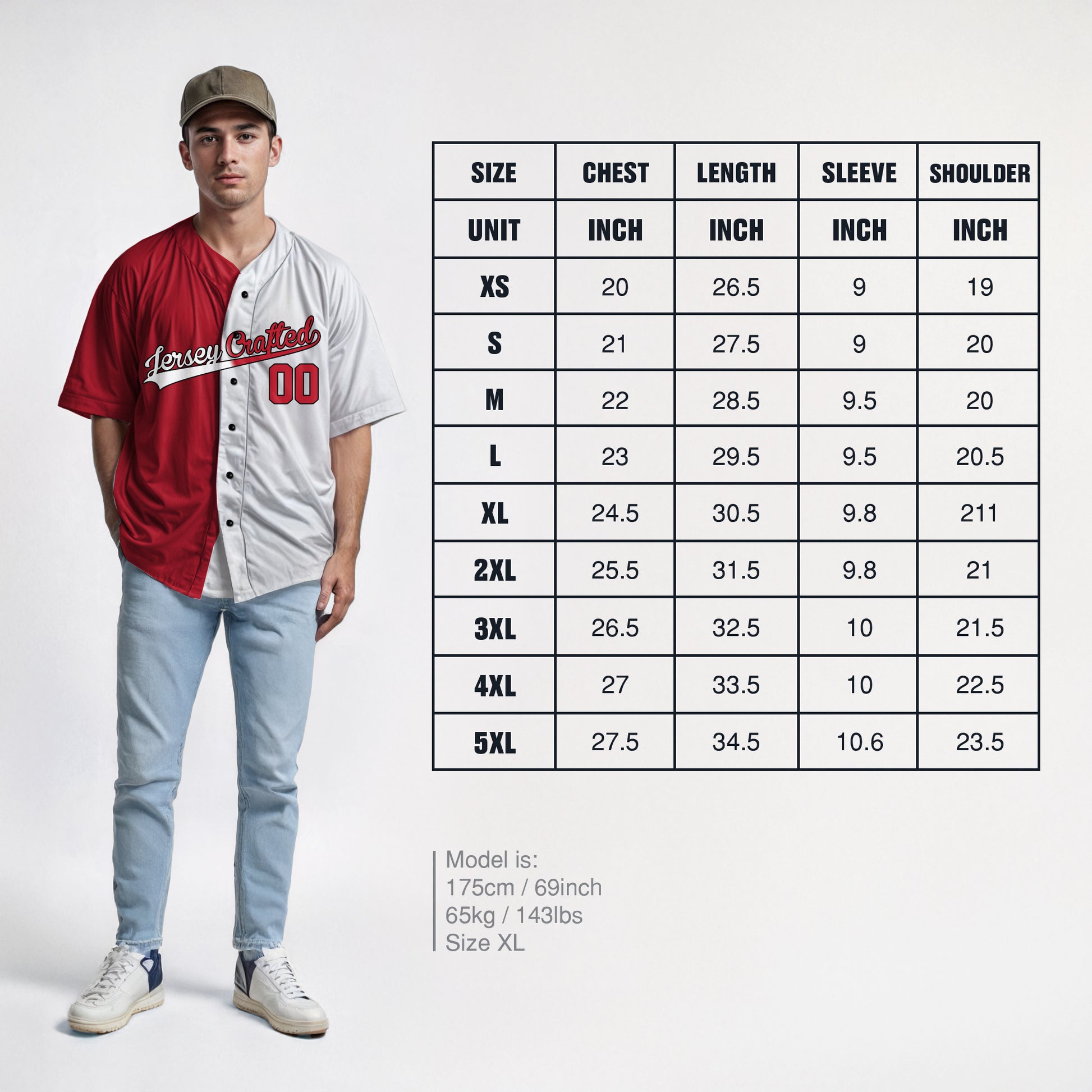 Custom Split Baseball Jersey Red and White - Design Your Own