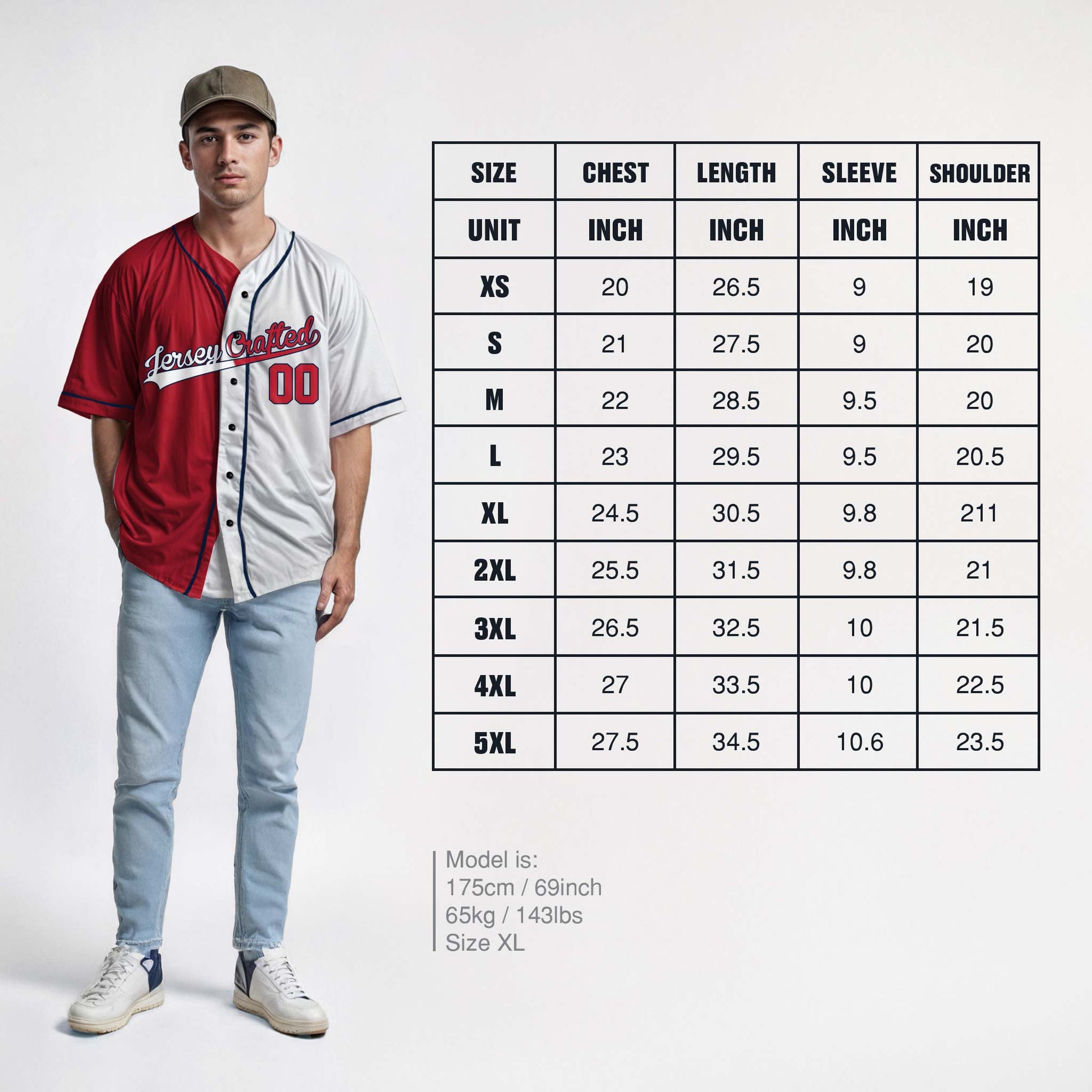 Custom Split Baseball Jersey Red and White with Navy Piping - Design Your Own