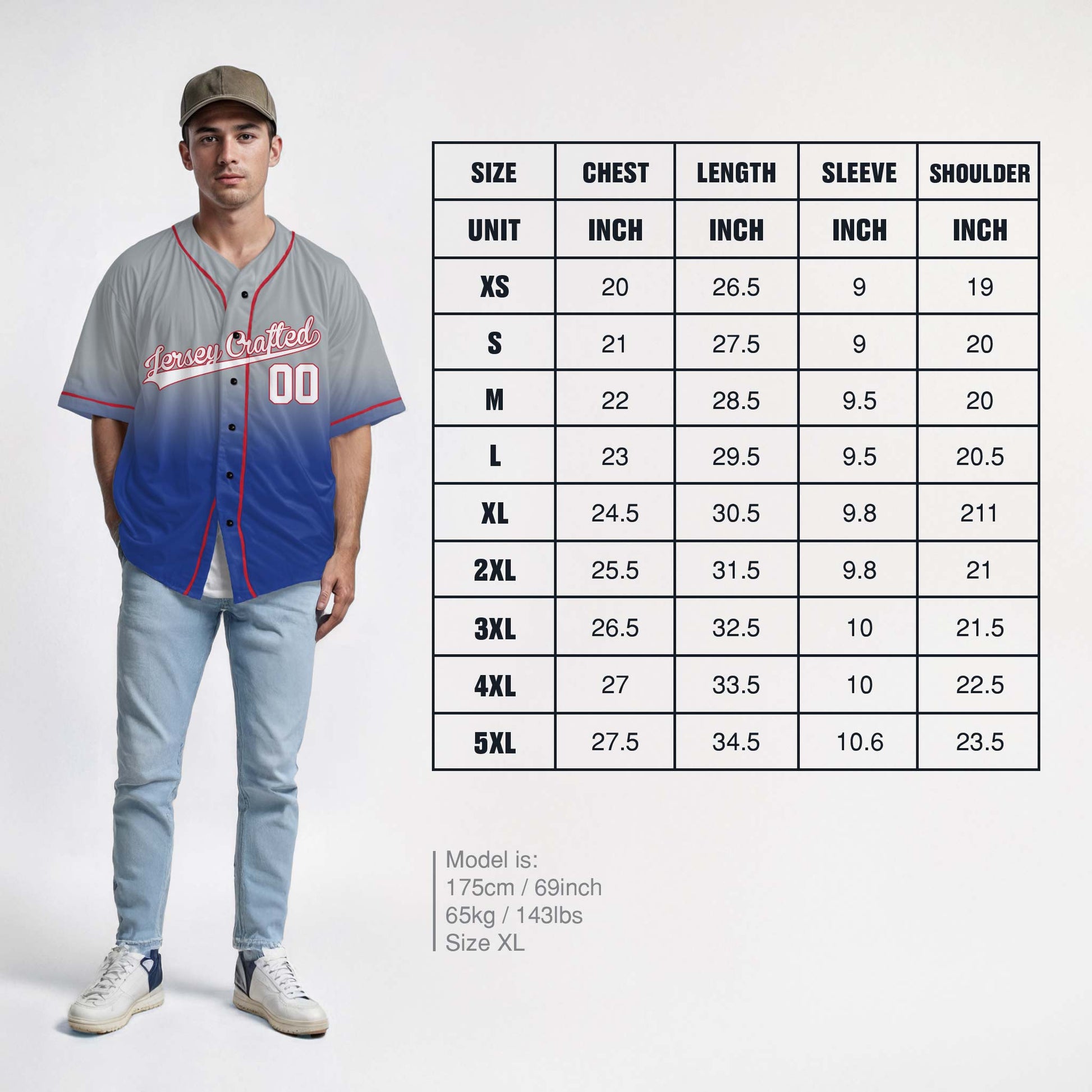 Custom Gradient Baseball Jersey Silver and Cobalt With Piping - Design Your Own