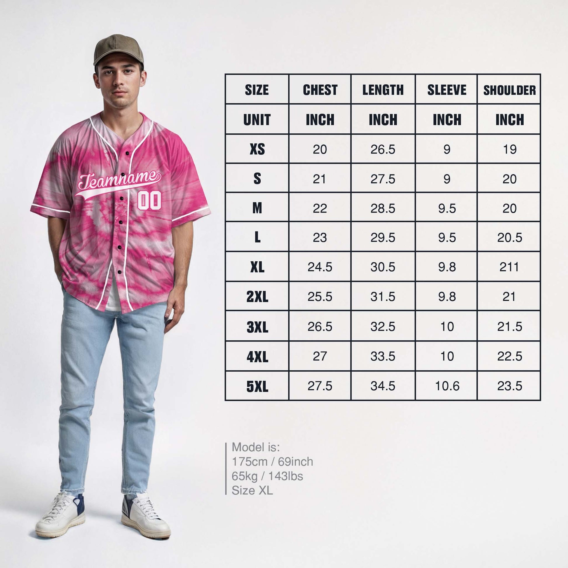 Custom Tie Dye Baseball Jersey Pink and White With Piping - Design Your Own Jersey