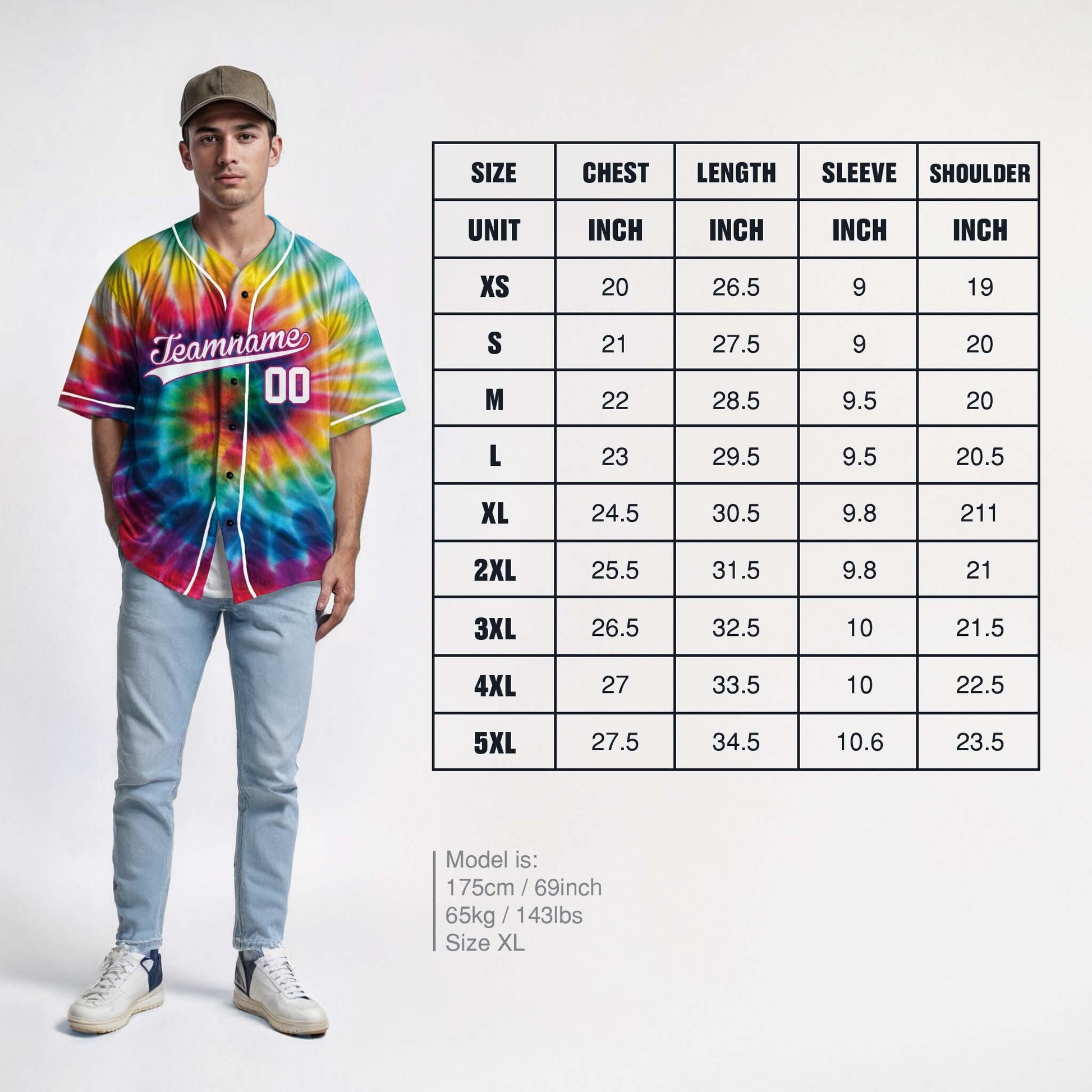 Custom Tie Dye Baseball Jersey Multicolor With White Piping - Design Your Own