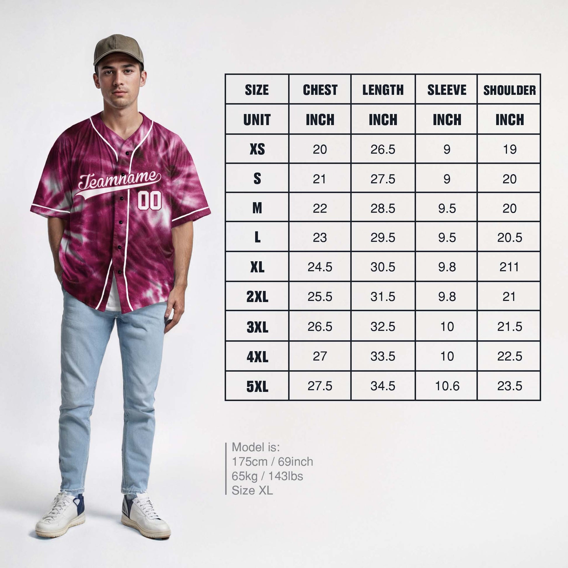 Custom Tie Dye Baseball Jersey Burgundy and White With Piping - Design Your Own