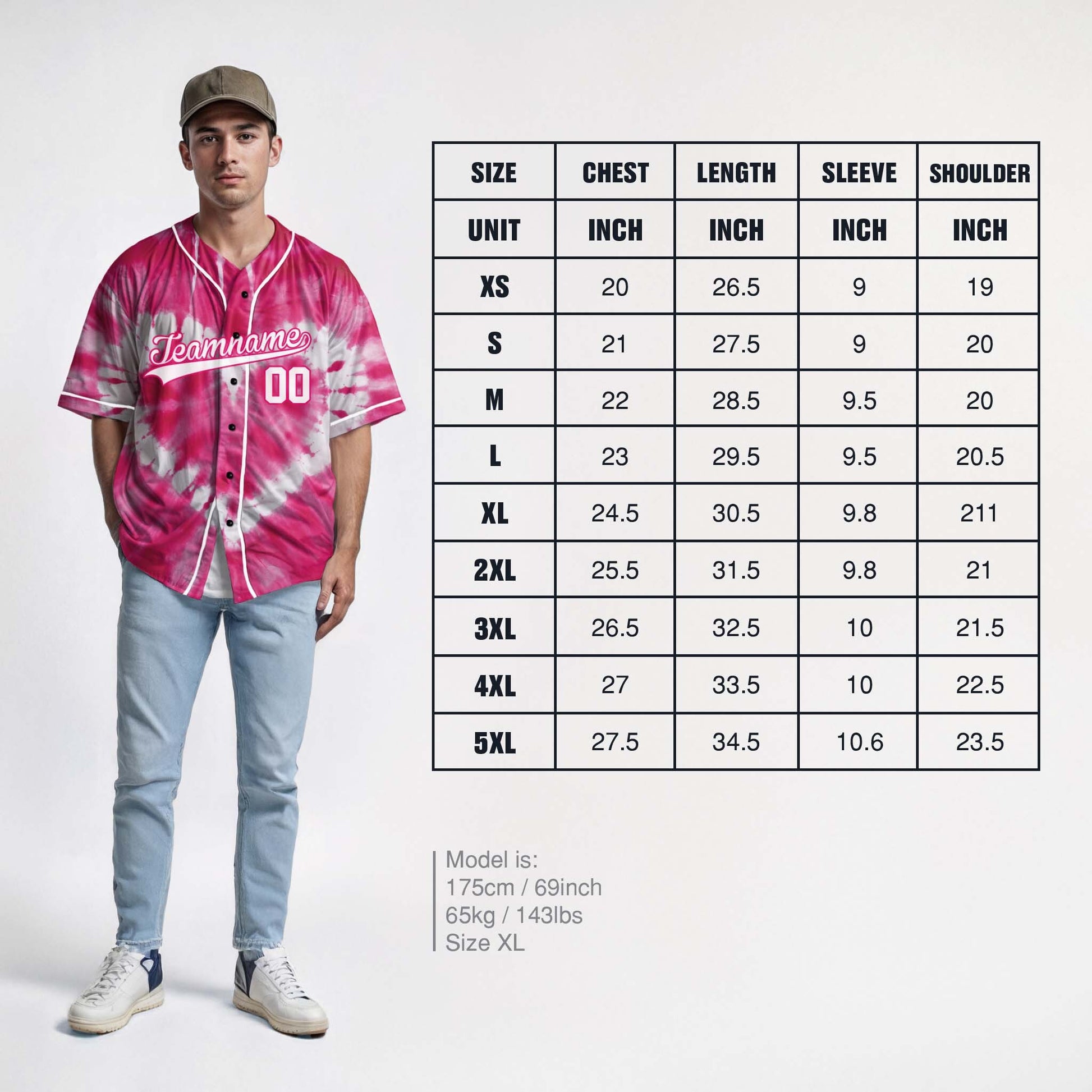 Custom Tie Dye Baseball Jersey White and Pink With Piping - Design Your Own