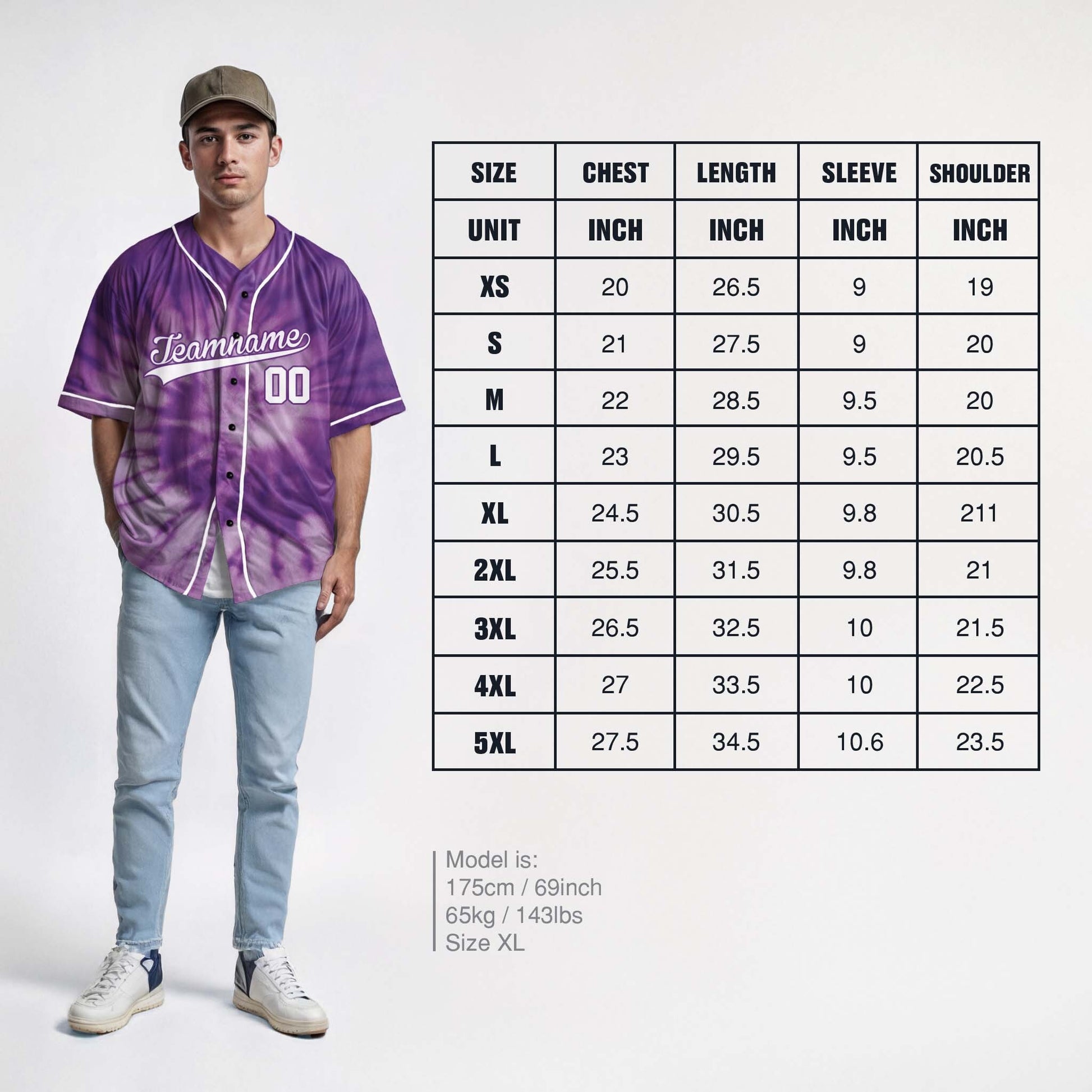 Custom Tie Dye Baseball Jersey Purple and White With Piping - Design Your Own