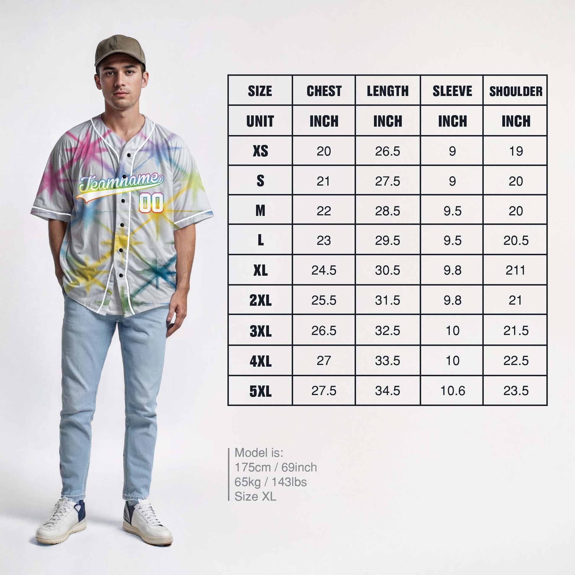 Custom Tie Dye Baseball Jersey White and Multicolor With Piping - Design Your Own