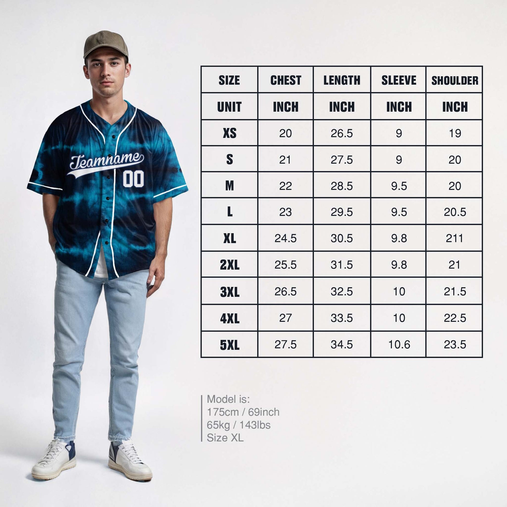 Custom Tie Dye Baseball Jersey Blue and White With Piping - Design Your Own