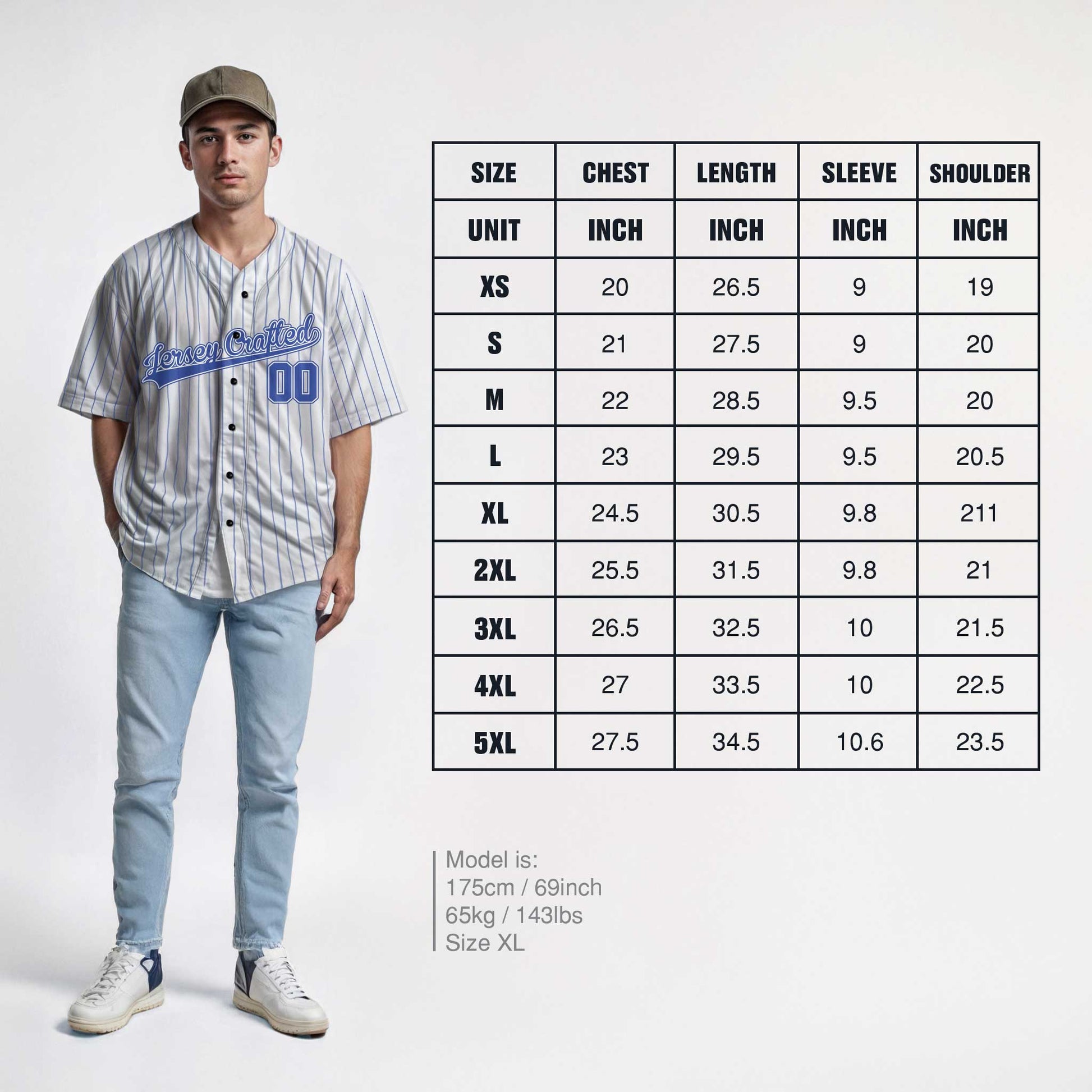 Custom Pinstripe Baseball Jersey White and Blue - Design Your Own